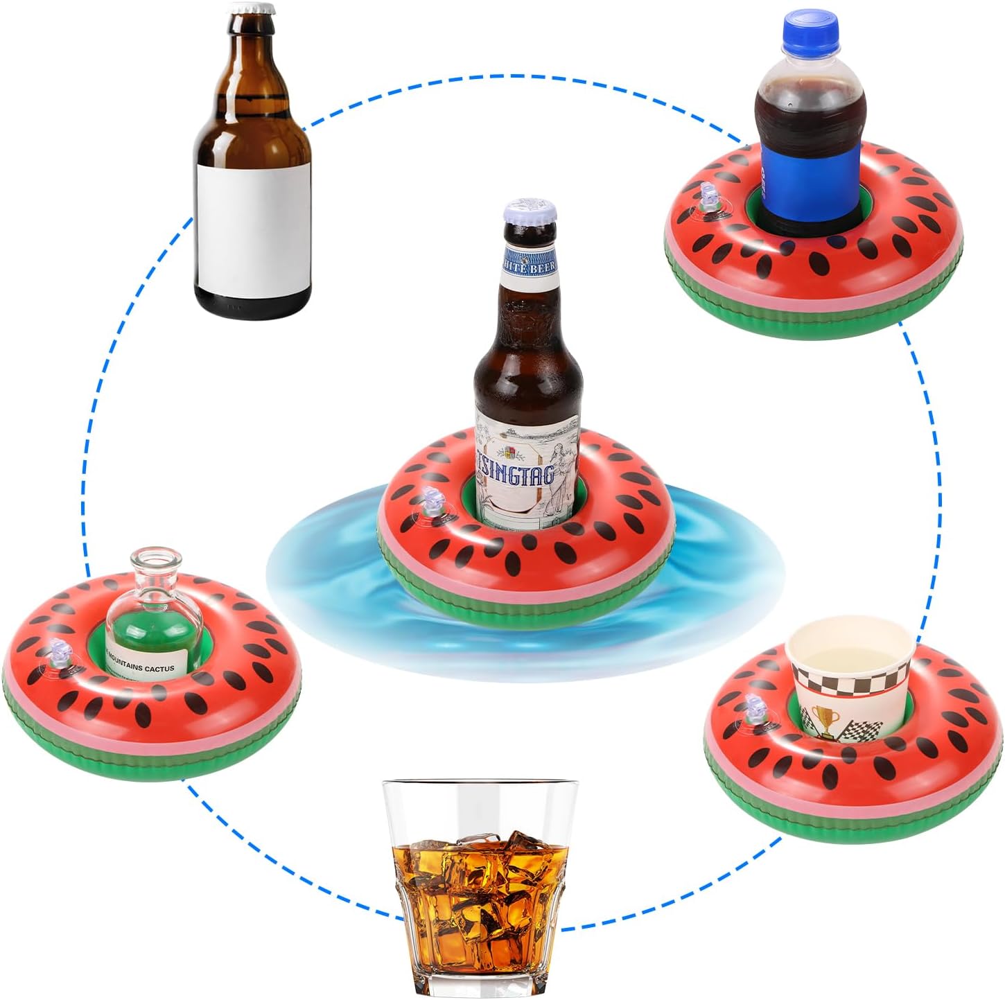 LIYDE 6 Pack Inflatable Watermelon Drink Holder, Inflatable Drink Floats for Swimming Pool, Pool Party Decorations