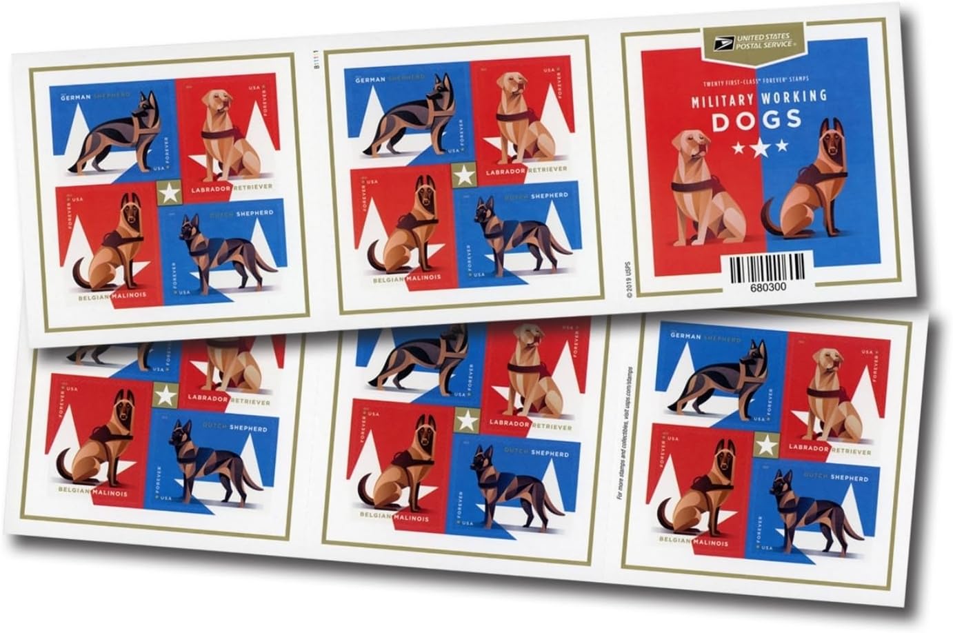 KITMOUS USPS Military Working Dogs U.S. Postage Stamps Sheet of 20 Forever Postage Stamps Scott 4508B