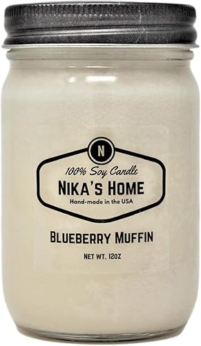 Nika's Home Vela de soja con muffin de arándanos, tarro de 12 onzas, no tóxica, vertida a mano en los Estados Unidos, larga quema de 50 a 60 horas,