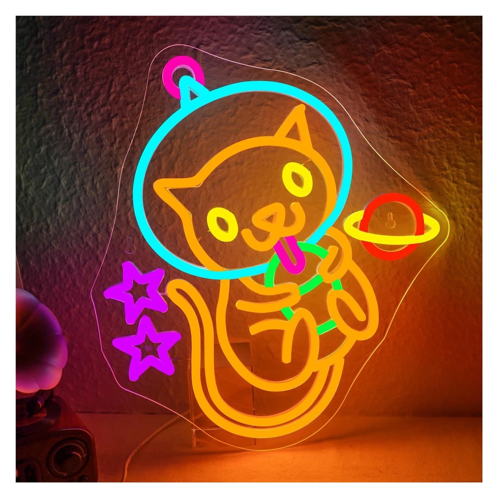 LEMST Signs Lamp Cat Boba Tea Neon Sign Dimmable Anime Lights Creative Room Decoration Bubble Milk Tea Dessert Shop Bar Club 32x36cm