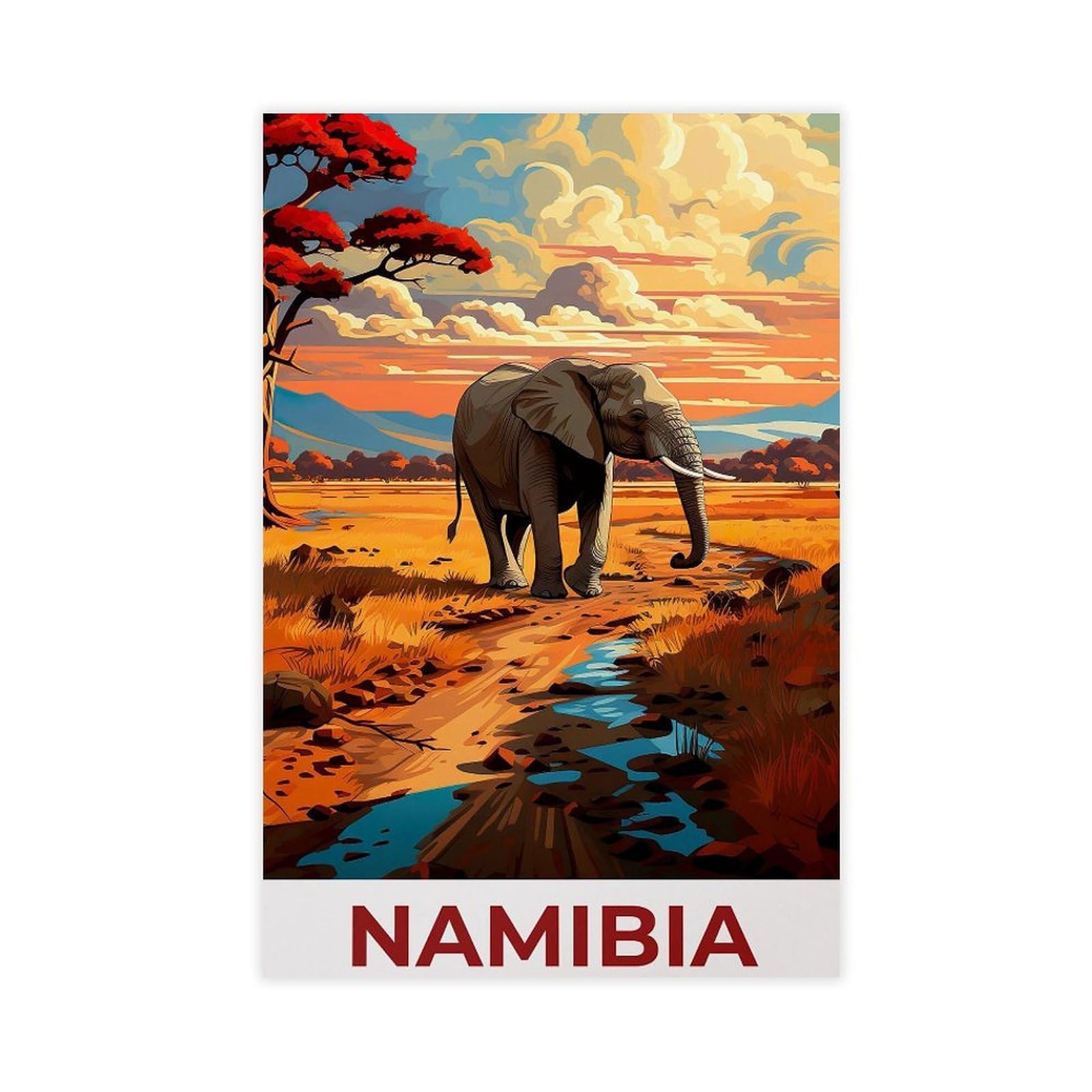 Bareronor Namibia Elephant Poster Canvas Poster Bedroom Decor Landscape Office Room Decor Gift 24" L X 36" W