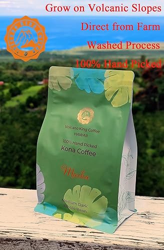 Miniatura 3 de Volcano King Coffee Maika Kona 100% seleccionado a mano de Hawái, medio oscuro, grano entero. Café arábica de origen único. Aroma dulce mantecoso,