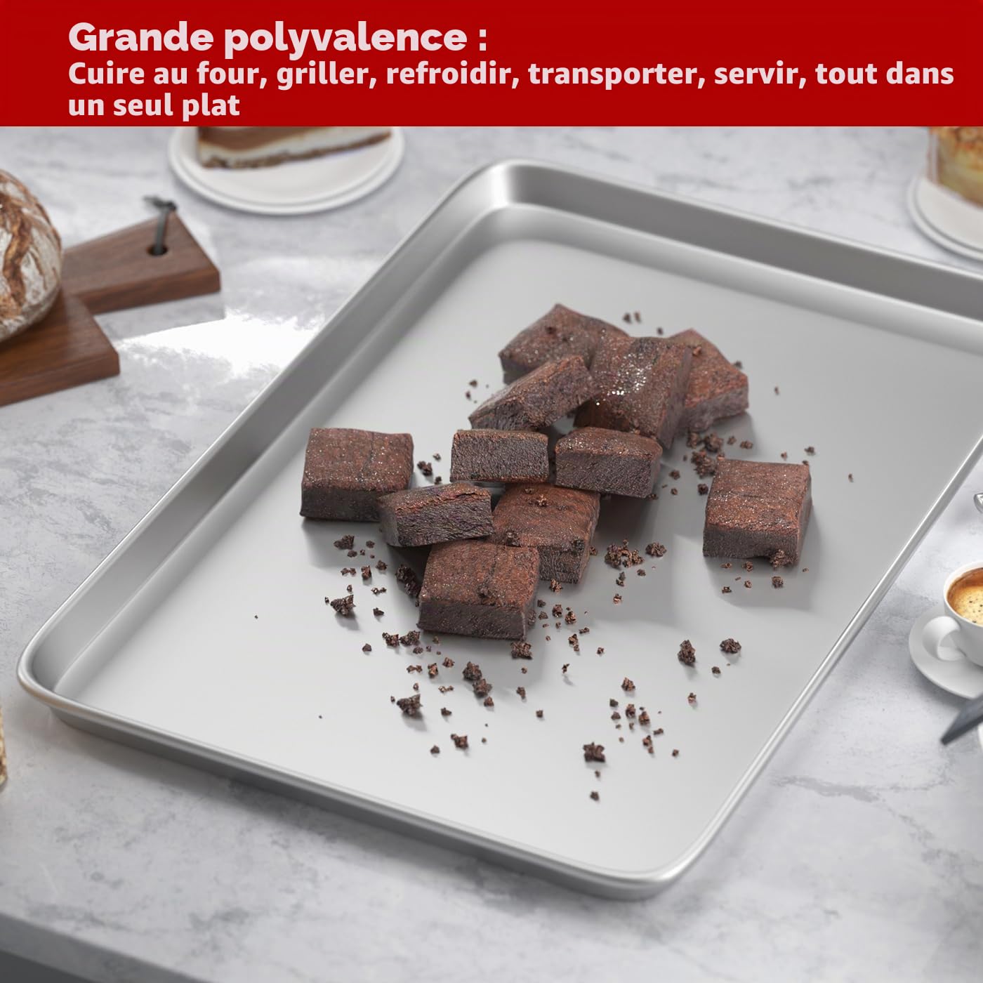 CROSSON 3PCS Plaque de Cuisson en Acier Inoxydable 60 x 40 x 3 cm Grande Capacité,Antiadhésives Rectangulaires Bac Cuisson Résistance aux Hautes Températures pour Boulangerie,Hôtel,Restaurant