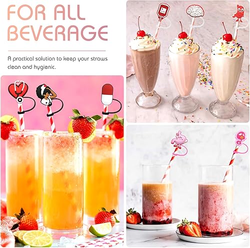 Miniatura 7 de ZYNERY 26 fundas de popote de silicona, con temática de enfermera, antipolvo, reutilizables, para regalos de fiesta de médico, enfermera, 26 unidades