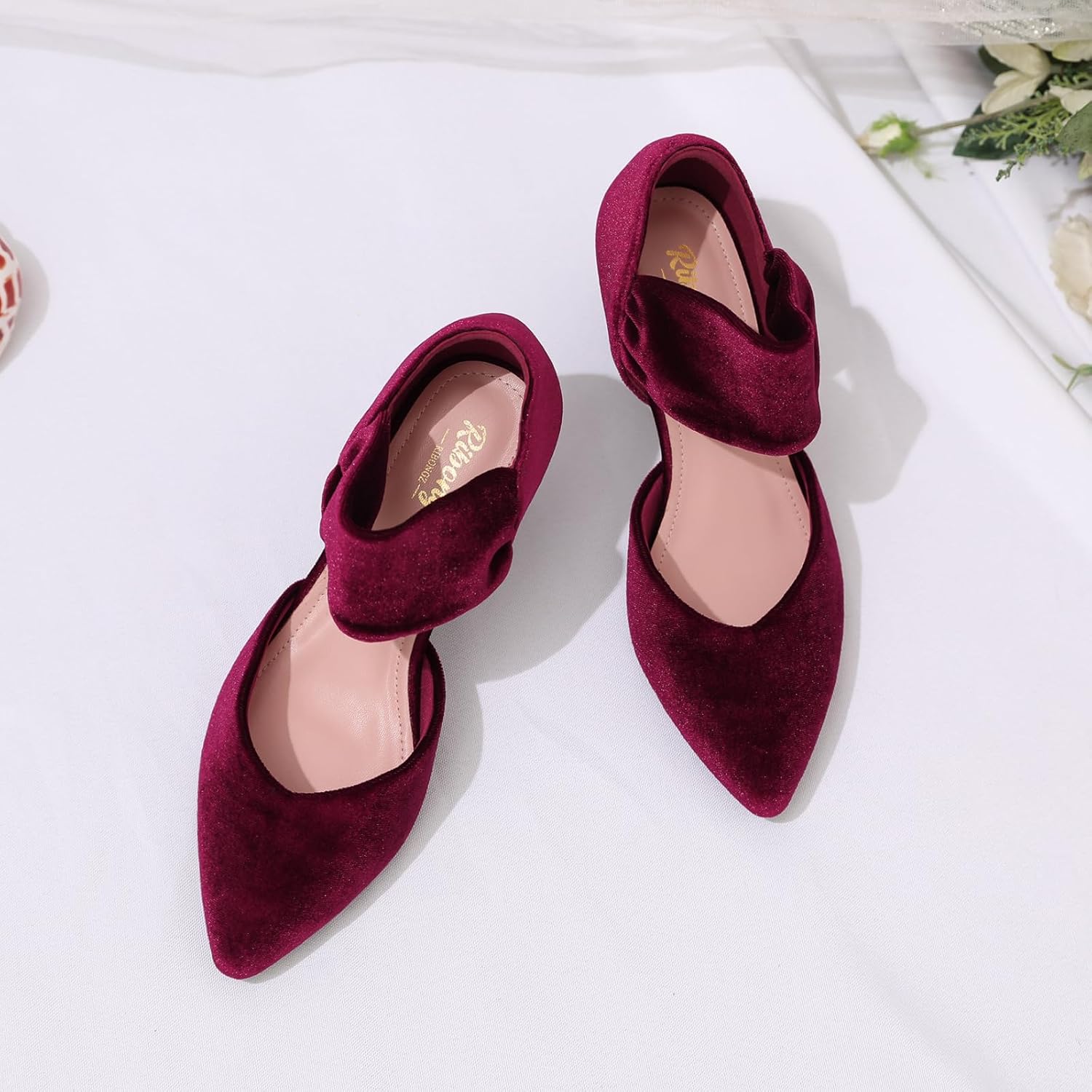 RIBONGZ Kitten Heels for Women Closed Toe Comfortable Low Heels Pointed Toe Sexy Slip on Pumps Bridal Party Dressy Shoes - Image 3
