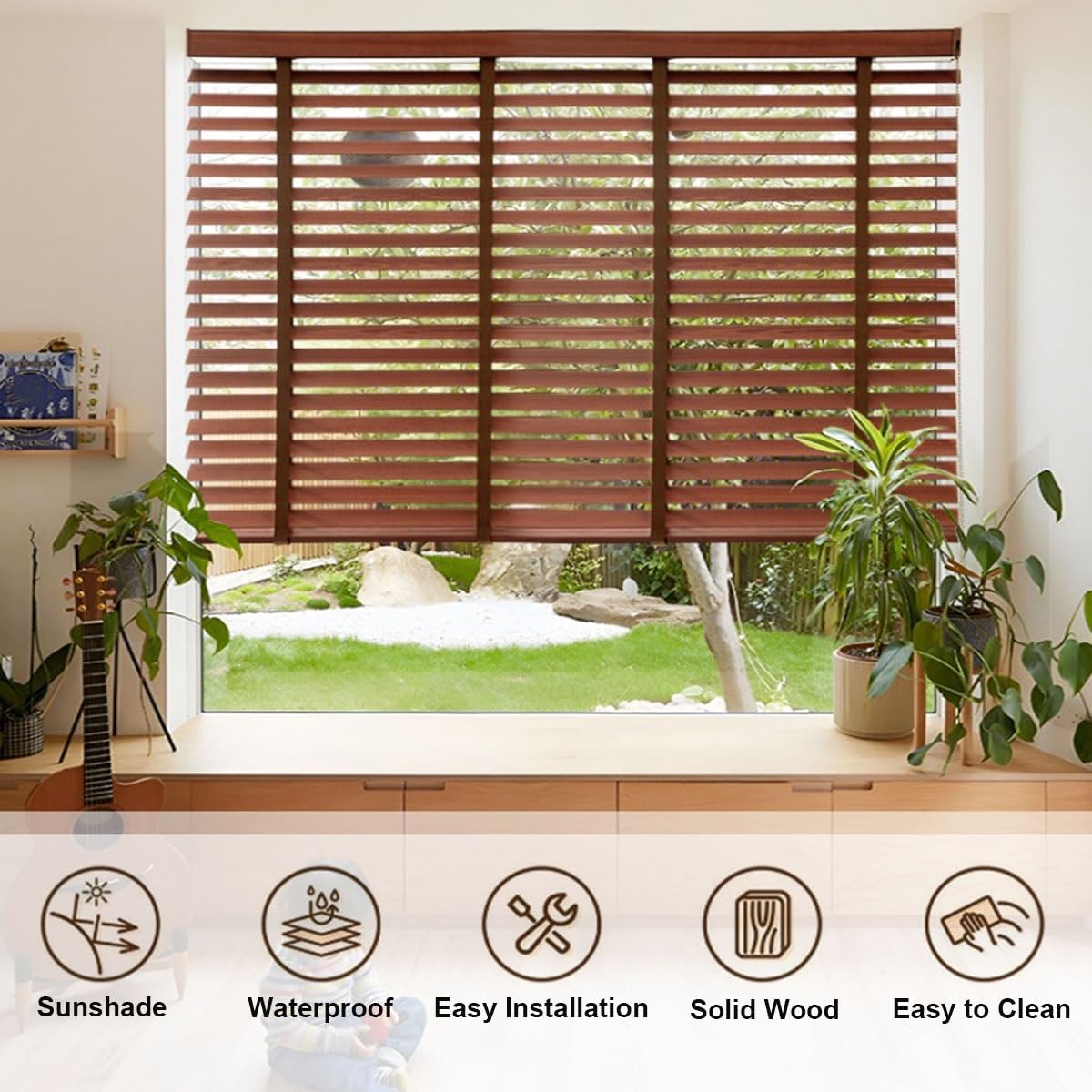 Personalizado Persianas Venecianas de Madera 170 180 70 80 85 115 120 140 160 50 165 220 cm, láminas de 50 mm, Fácil Instalación, Protección Solar y Privacidad(Blanco)
