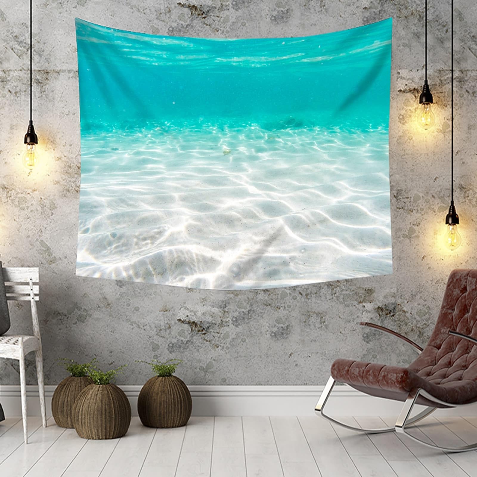 Epinki Wandteppiche Natur, Wandteppich Landschaft Natur Meer Sand Tapisserie Polyester Tapestry für Wohnheim Wanddeko, Lake Grün, 240x220cm