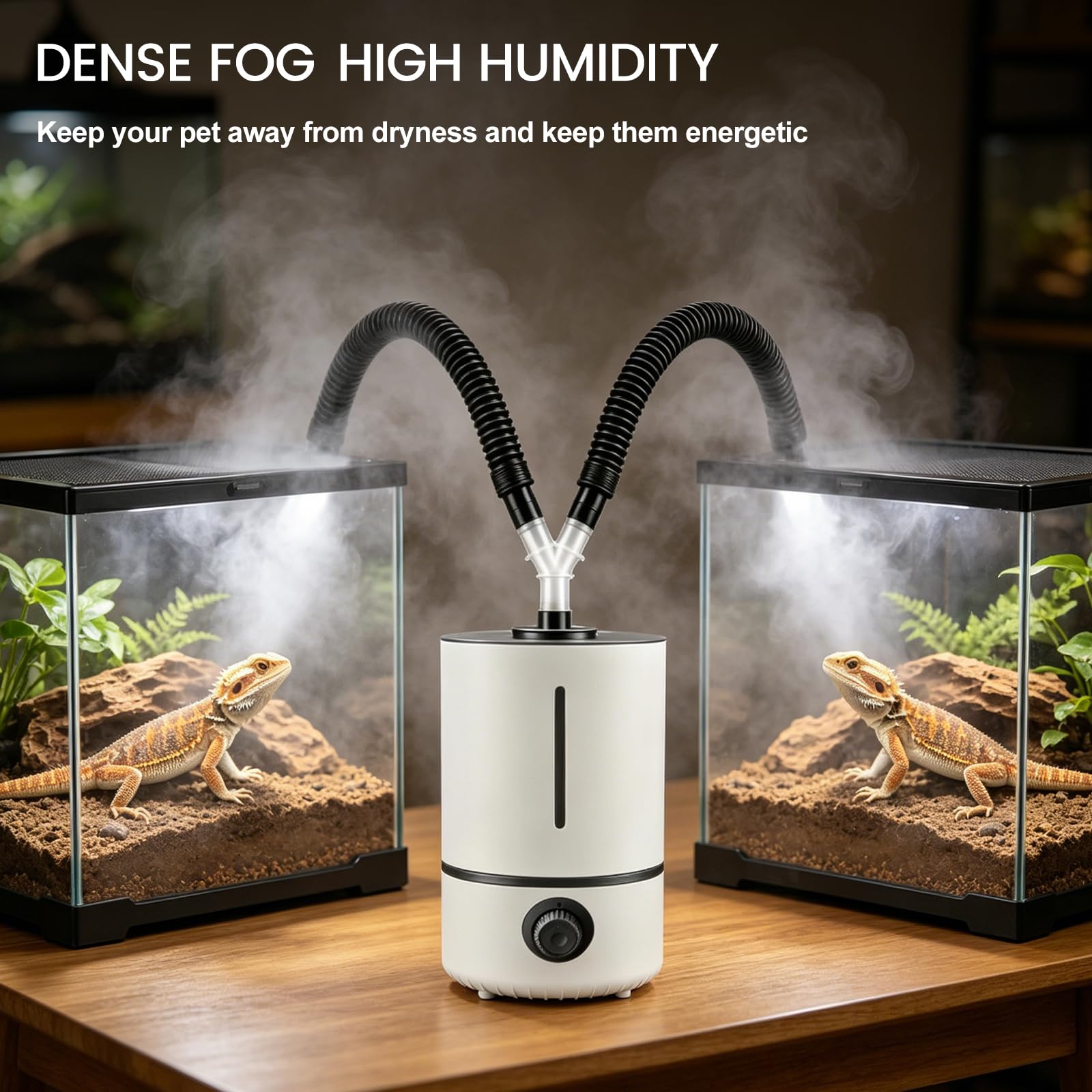 Umidificatore per rettili, 4 l, nebulizzatore per rettili, con 2 tubi estensibili, nebulizzatore per terrario con uscita da 280 ml/h, design silenzioso, protezione da interruzioni di corrente