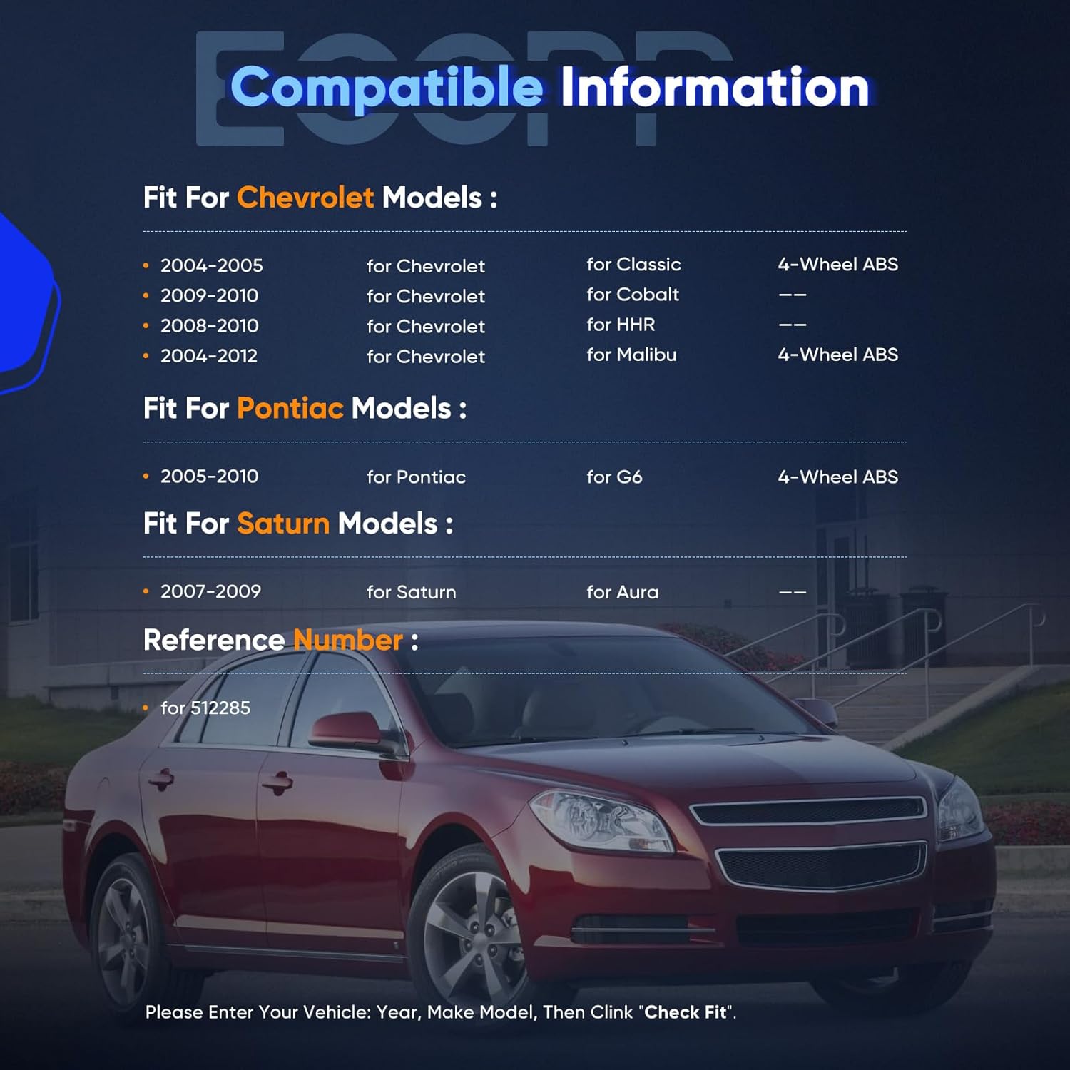 ECCPP Replacement for Wheel Bearing and Hub Assembly For Chevrolet Malibu 2004-2007/ Pontiac G6 2005-2007/ Saturn Aura 2007 Wheel Hubs 5 Lugs W/ABS 512285x2