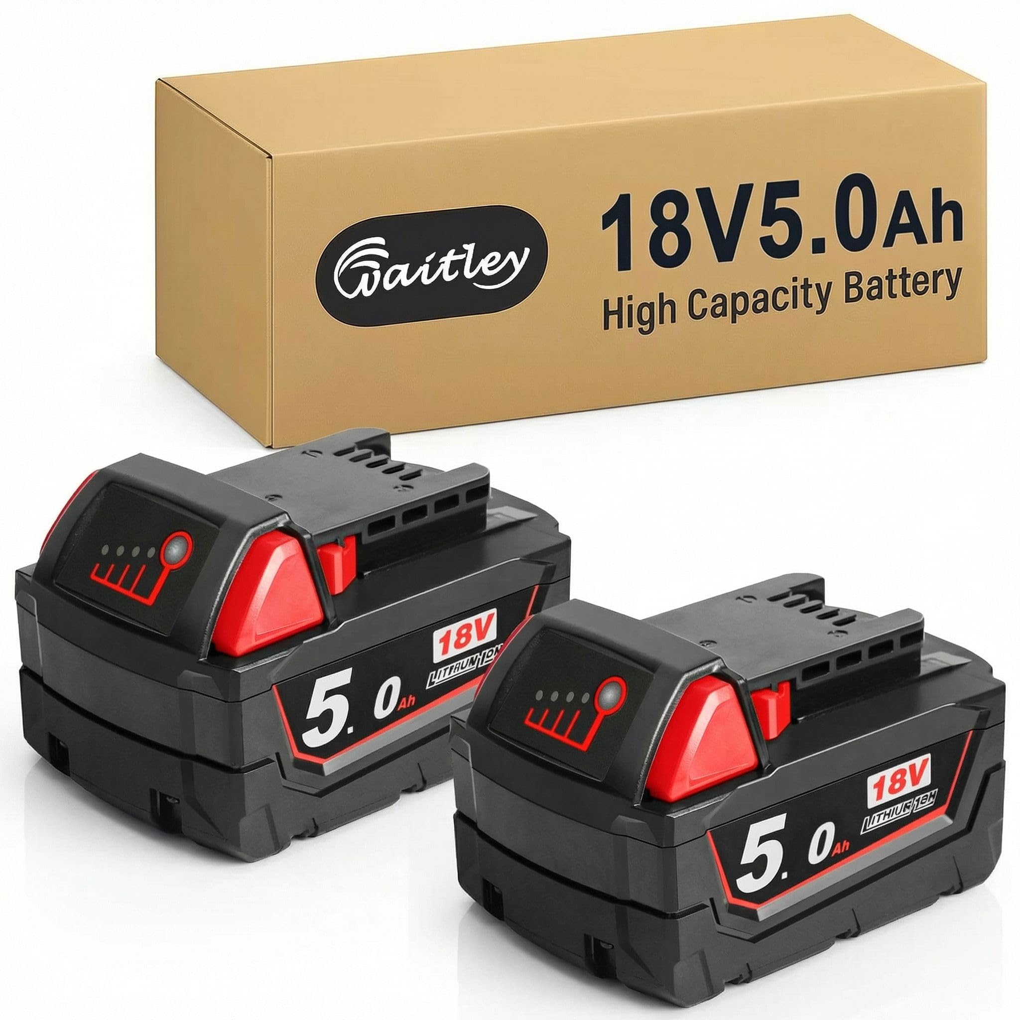 2X Waitley 18V 5000mAh Batería para Milwaukee M18 48-11-1840 48-11-1828 48-11-1820 48-11-1815 48-11-1850