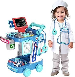 Doctor Kit for Kids, Pretend Doctor Playset for Toddlers with Cart, Costume and Stethoscope, Role Play Medical Toy for Gir...