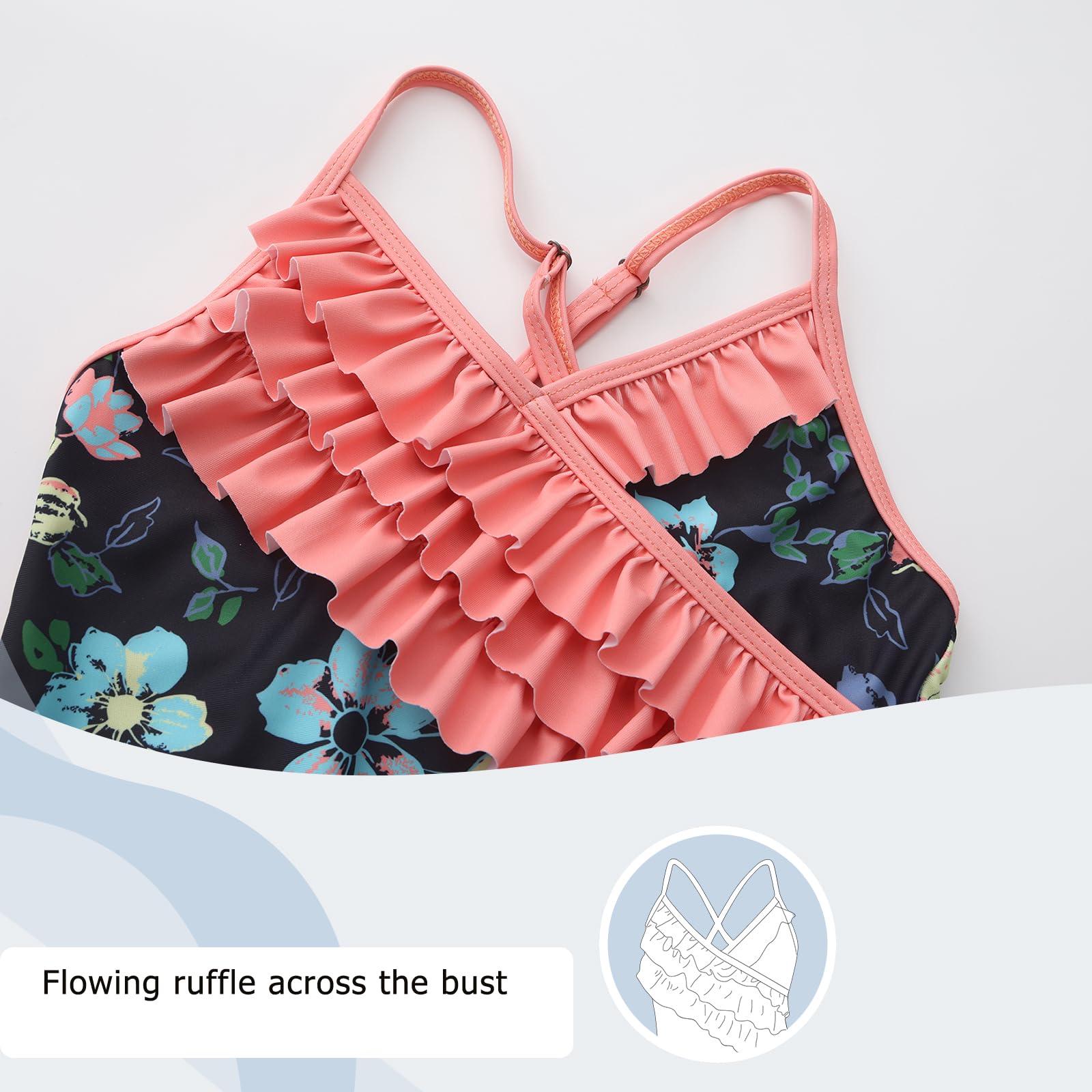 Aisyee Maillot de bain une pièce pour filles - Motif floral à volants