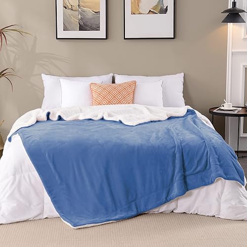 Miniatura 6 de SOCHOW - Manta de forro polar, doble cara, súper suave y lujosa, tamaño doble, color azul pizarra