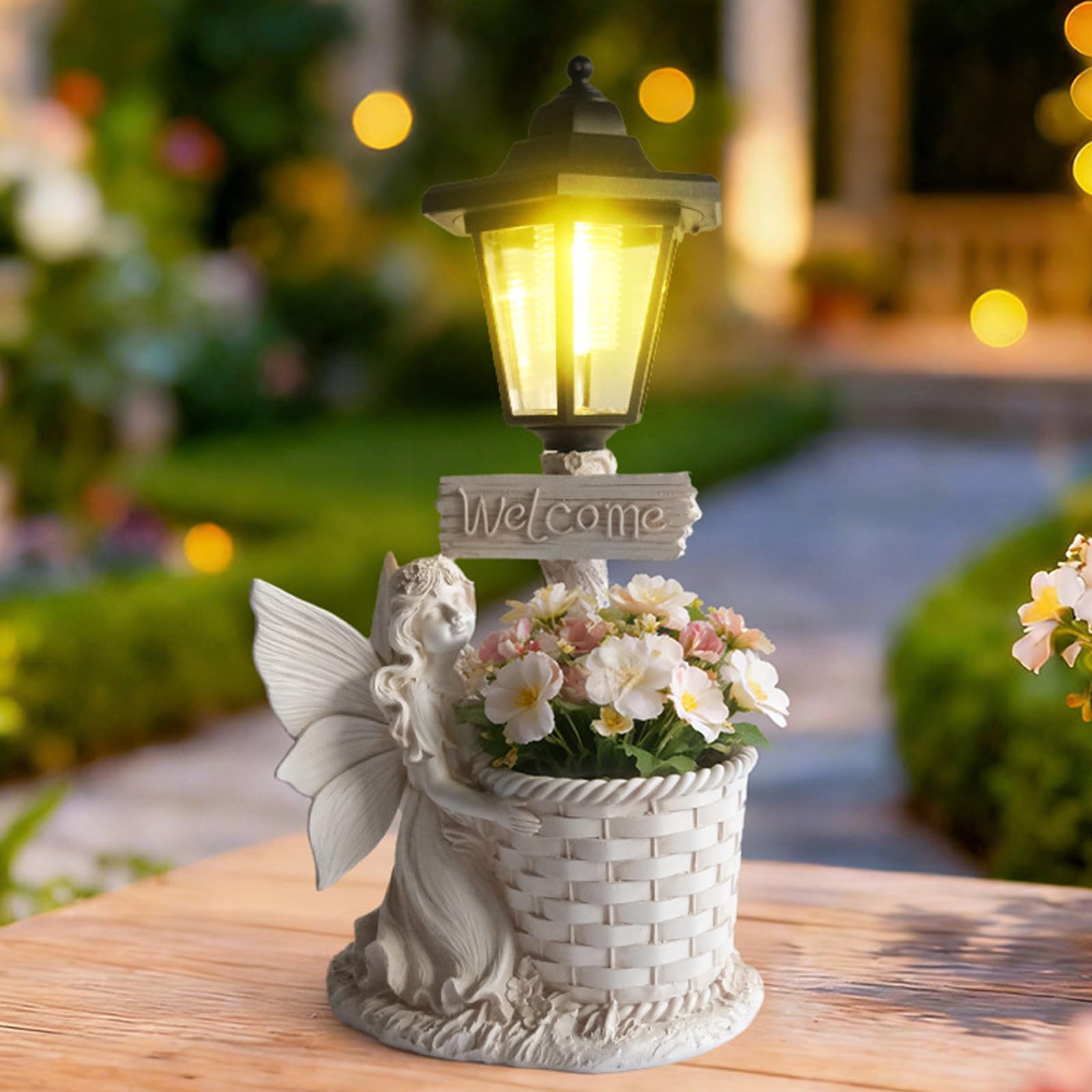 Statua luminosa da giardino solare con lanterna e, White A