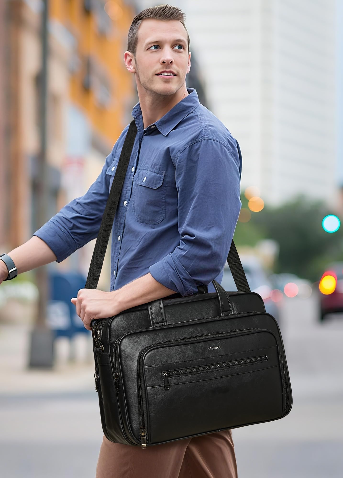 Shrrie Leder Messenger Tasche für Männer und Frauen 17 Zoll Leder Laptop Tasche, wasserdichte große Schulter Satchel Büro, Arbeit