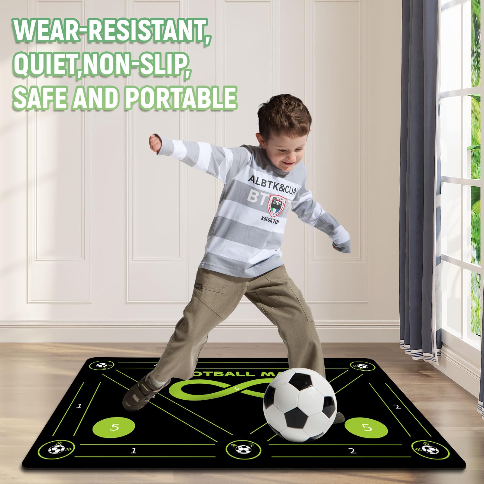 Soccer Training Mat, Agility Football Footwork Training Equipment Mat for All Ages to Improve Speed, Strength and Coordination, Video and Dynamic Manuals Included, Anti-Slip/Silent Soccer Mat