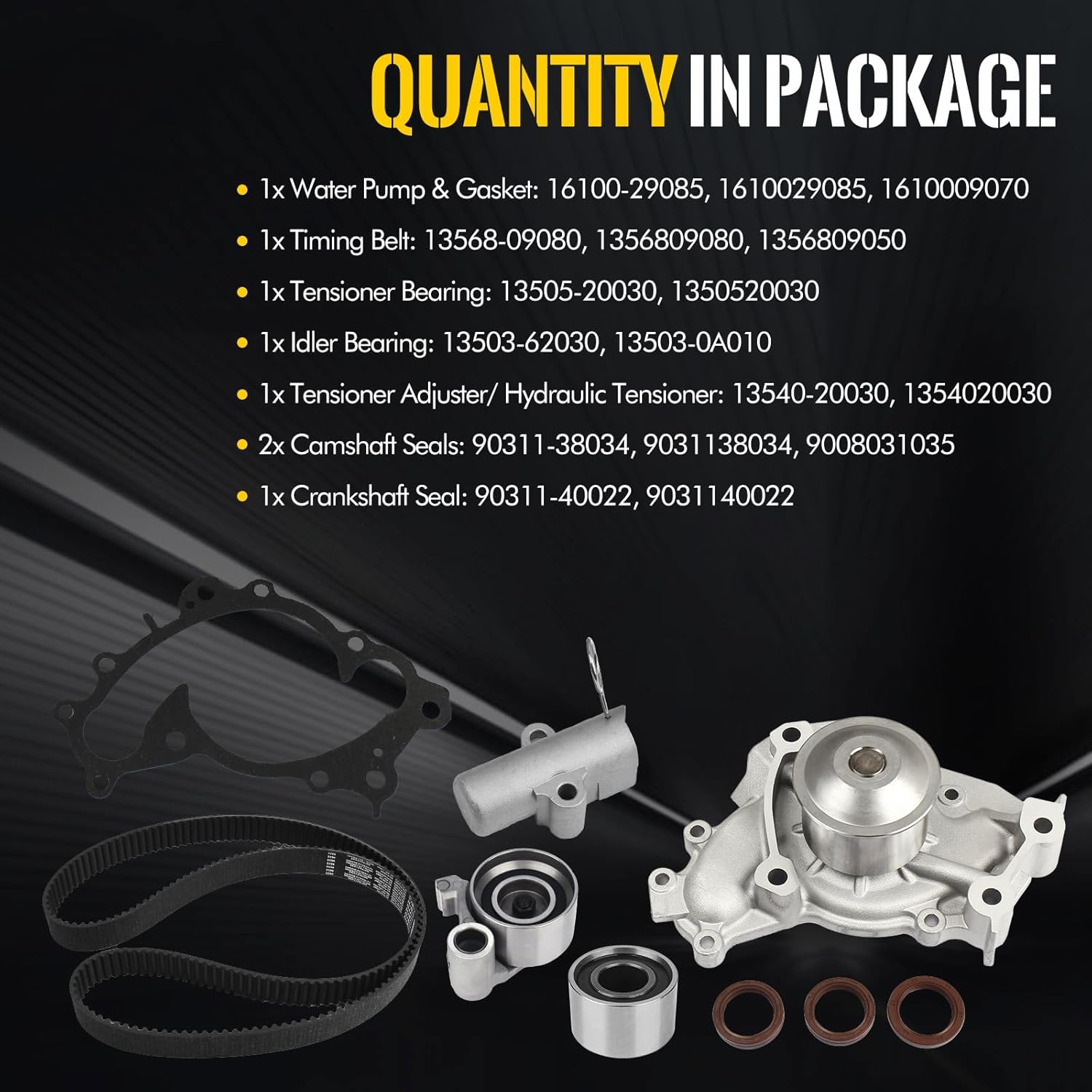 KUSATEC TCKWP257A Engine Timing Belt Kit with Water Pump Fit for 2001-2010 Toyota Camry Highlander Sienna Solara; 2002-2008 Lexus ES300 ES330 RX330 RX400h 3.0L 3.3L; TKT026 3470-1257