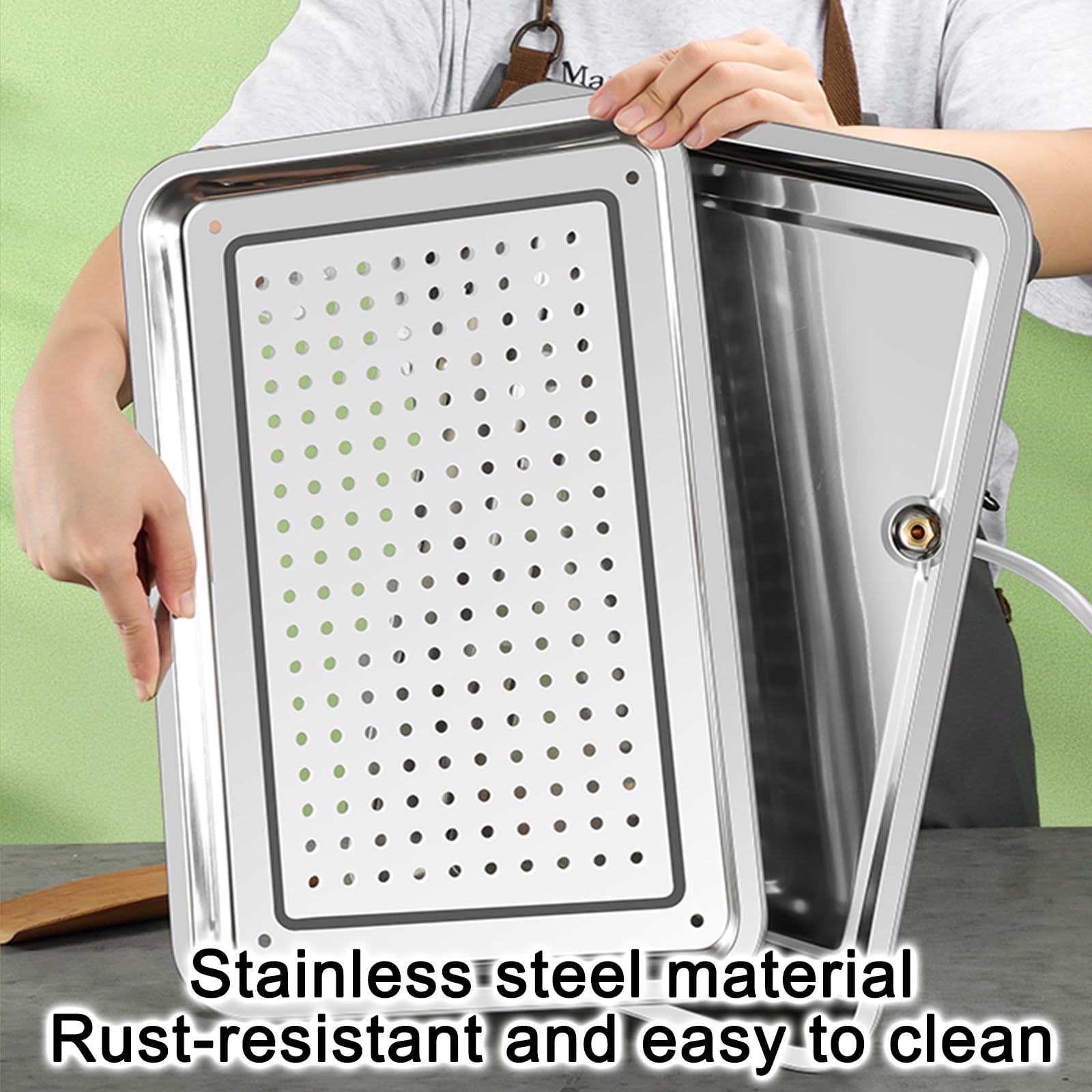 Vassoio raccogligocce a Doppio Strato in Acciaio Inox da 45x35 cm, Versatile e Resistente, con pinzette, Ideale per caffè, Dessert, conservazione e intrattenimento. Facile da Pulire ed elega