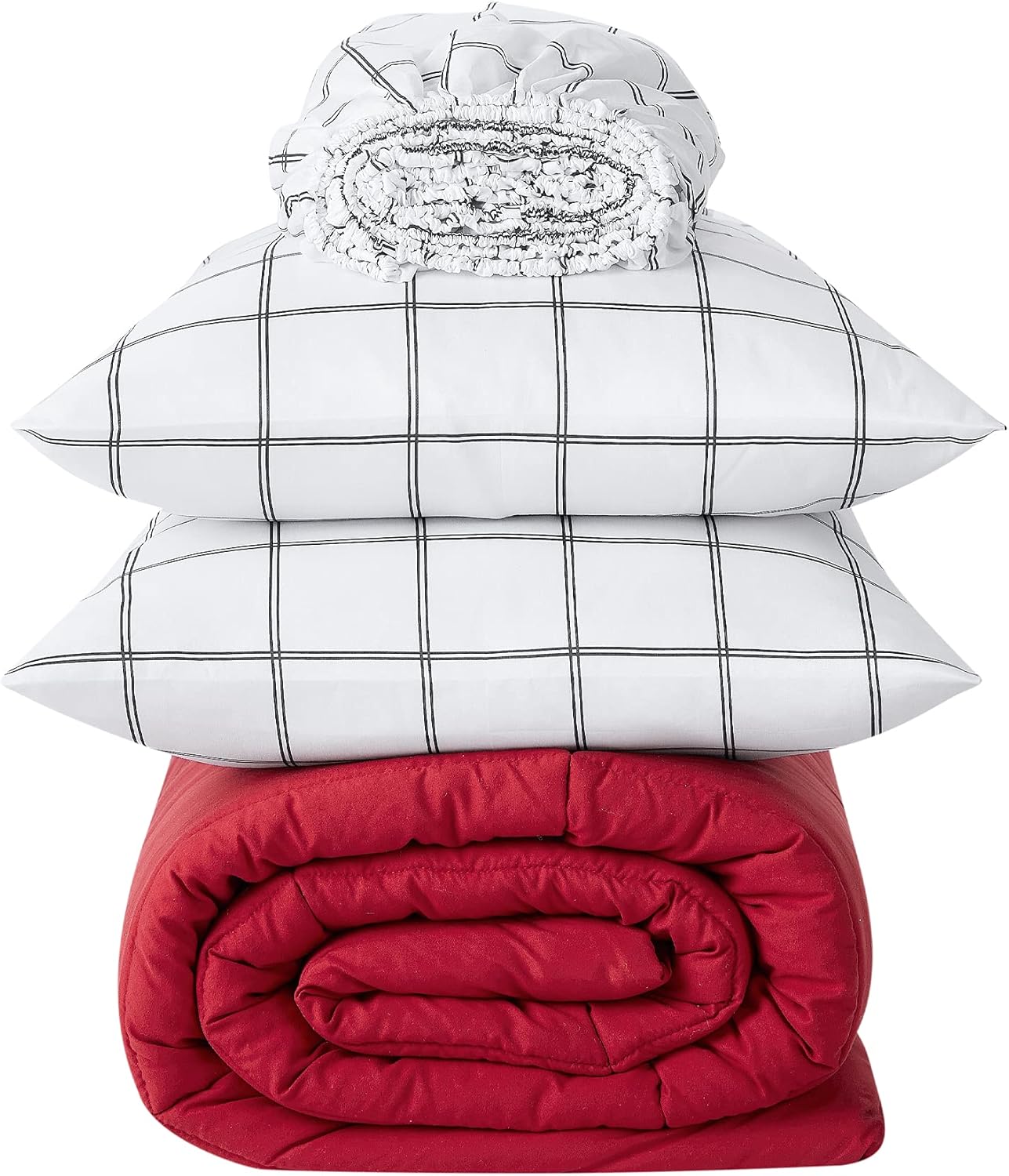 Serta Simply Clean Complete 7 Piece Hypoallergenic Reversible Bed in a Bag with Sheets and Pillow Cases for All Season, King, Red/Grey