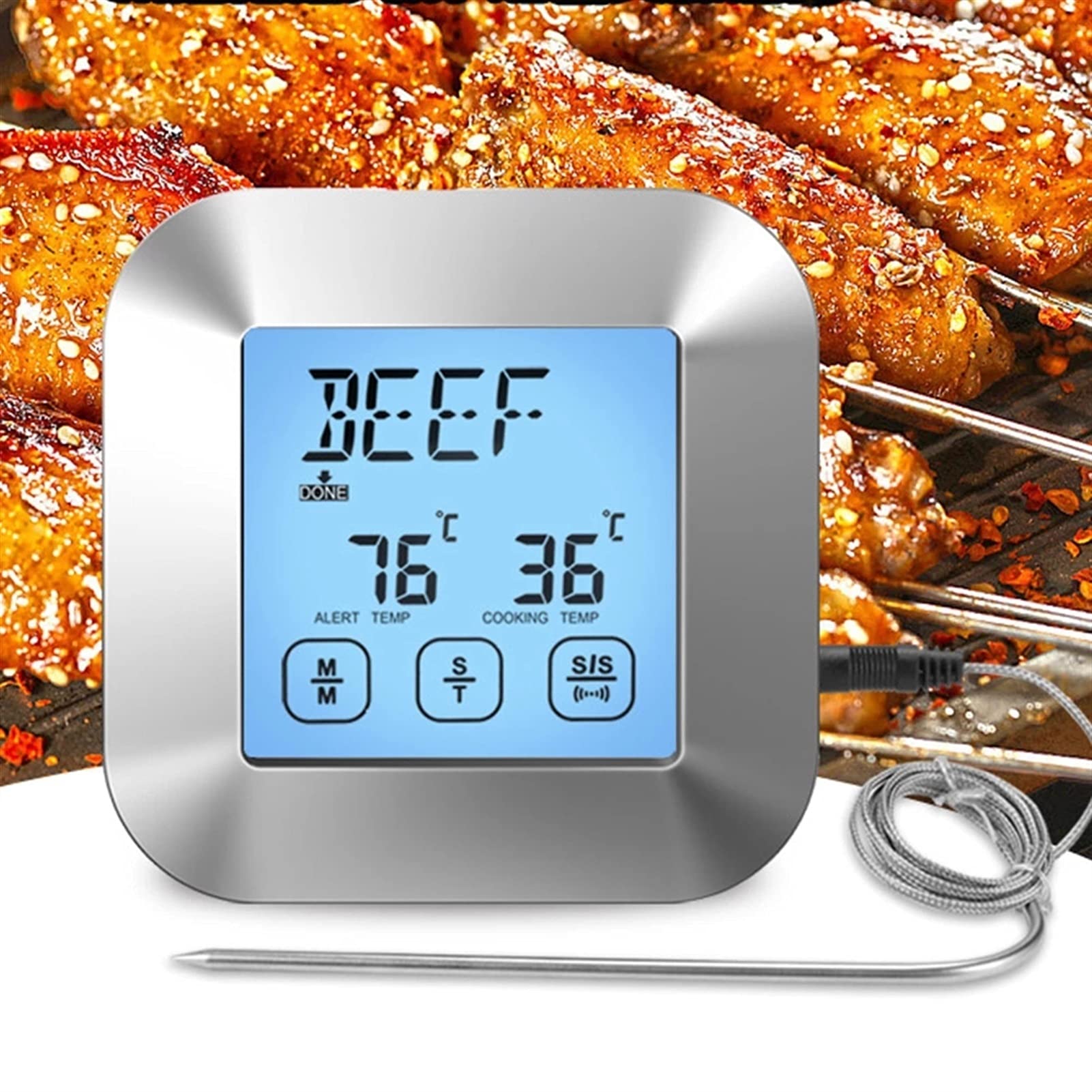 Termometro di cottura, termometro del barbecue del touch controllo con la sonda dell'acciaio inossidabile del supporto del magnete retroilluminato per il fumatore Grill Forno BBQ