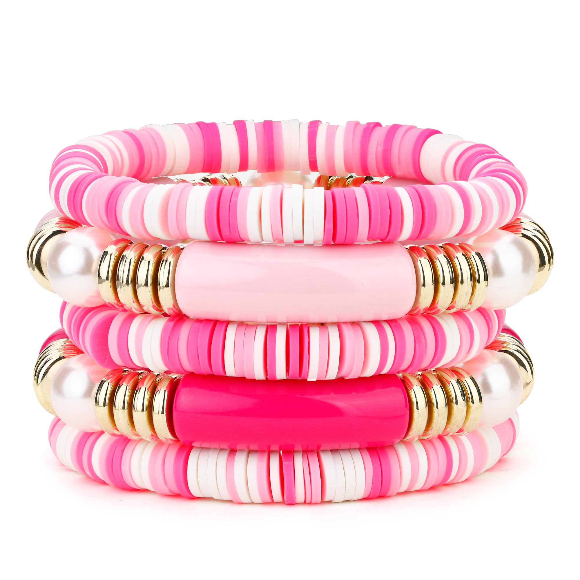 Dochais5pcs Women’s Colorful Boho Bracelets, Stackable Acrylic Beaded Bracelet Stretchy Layered Bohemian Tube Bangles Set Chunky Stacking Friendship Bracelet Jewelry Gifts for Summer Beach Lady Girls