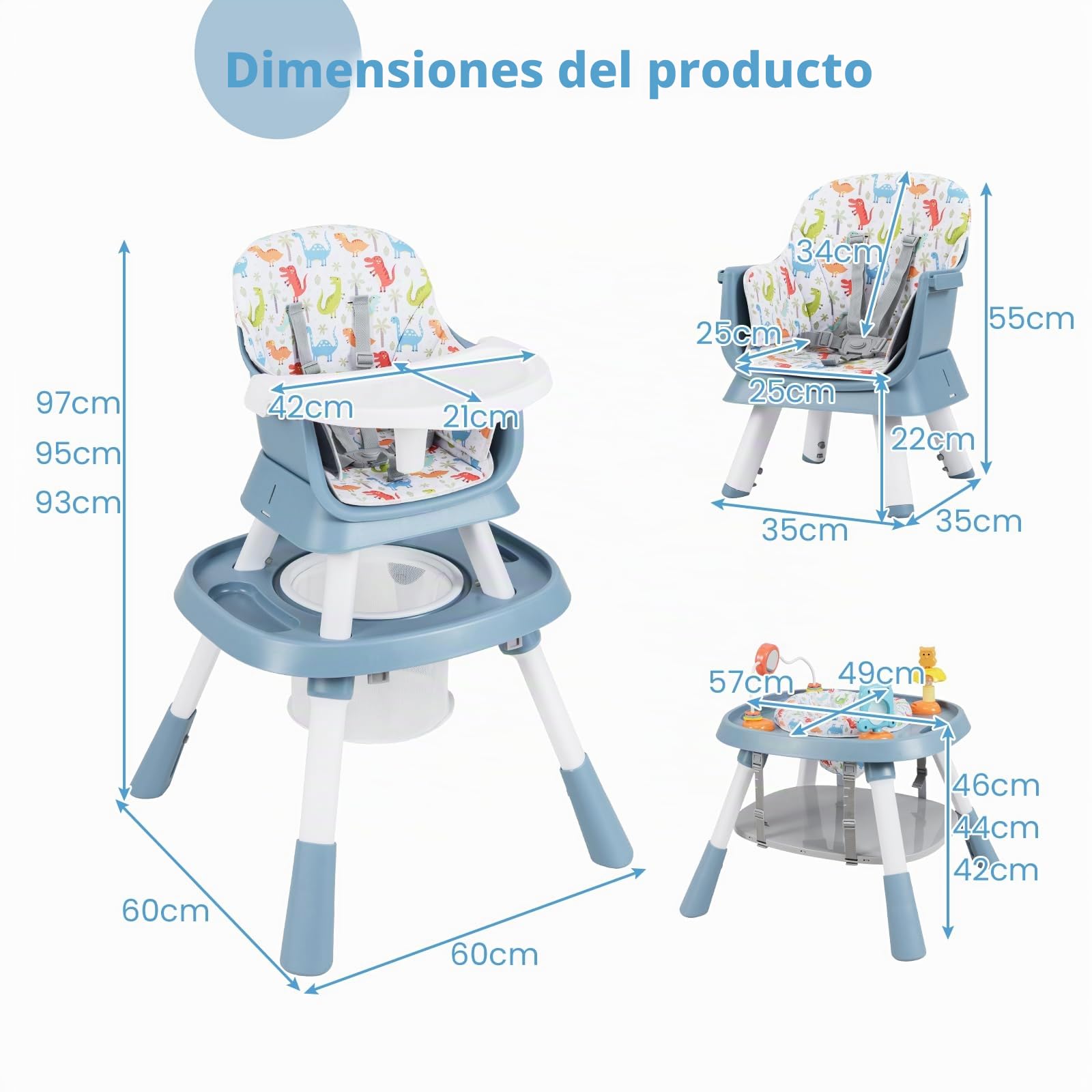 LIFEZEAL Trona para Bebé, Trona Convertible con Arnés de Seguridad, Bandeja Extraíble y Cesta de Almacenaje, Silla de Comedor para Niños desde 6 Meses (Verde)