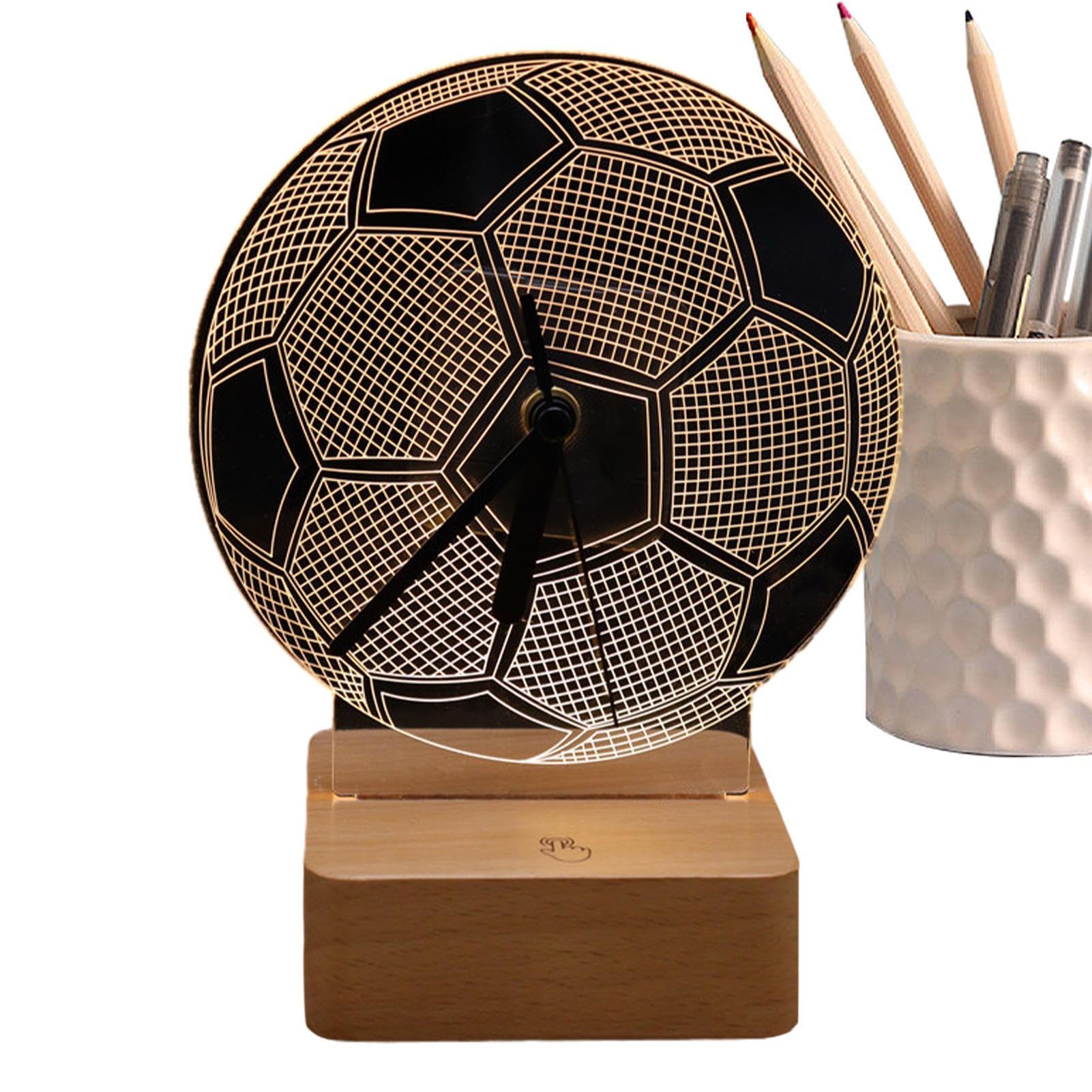 Bexdug Soccer Ball Lamp - Football Lights for Bedroom | Touch Control Wooden Base, Sport Lovers Light Up Football Clock