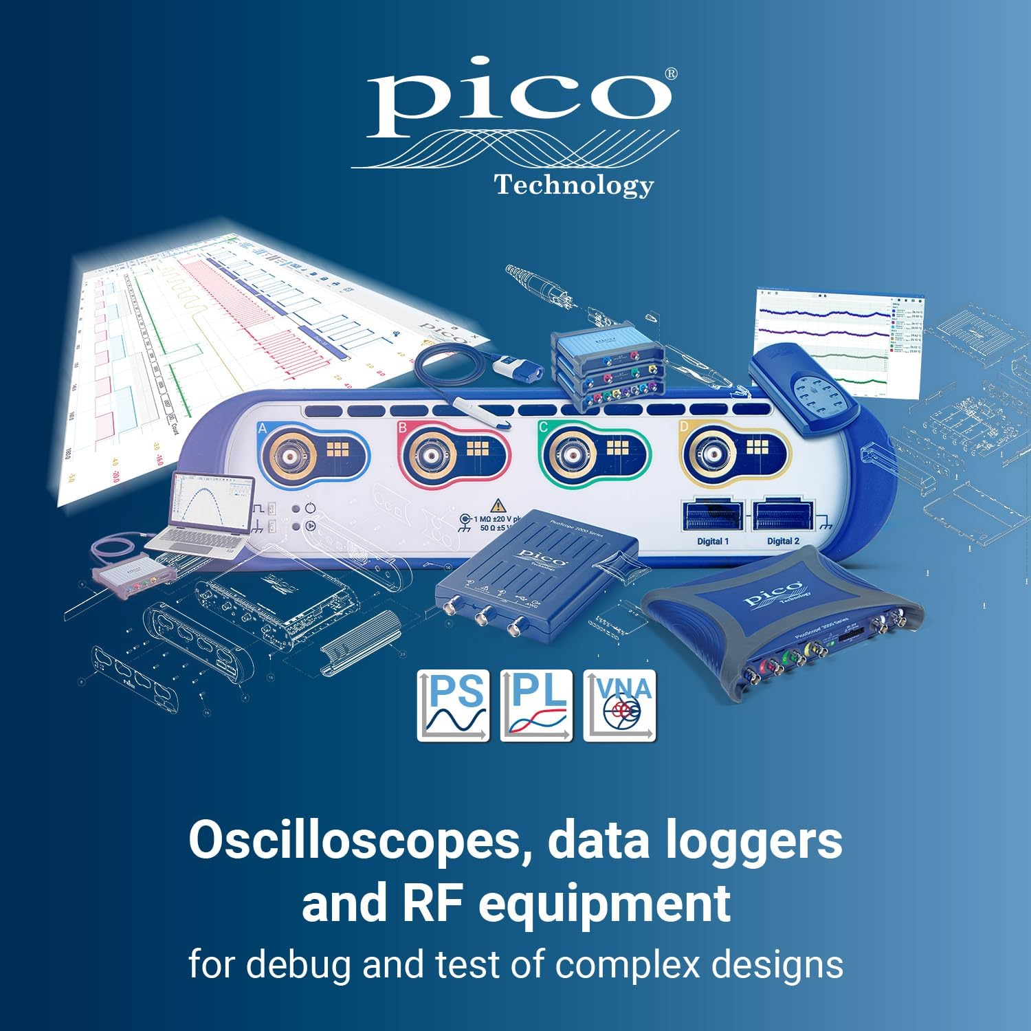 Pico Technology PicoScope 3203D Oscilloscopio 2 canali Kit USB digitale portatile PC, 50 MHz con sonde e PS7 software