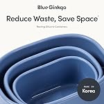 BLUE GINKGO Nesting Récipients en silicone - Ensemble de 3 Conteneurs de stockage de produits alimentaires en silicone BPA Libre, hermétique, lave-vaisselle et congélateur Safe (200ml, 300ml, 600 (en ml) - Blue