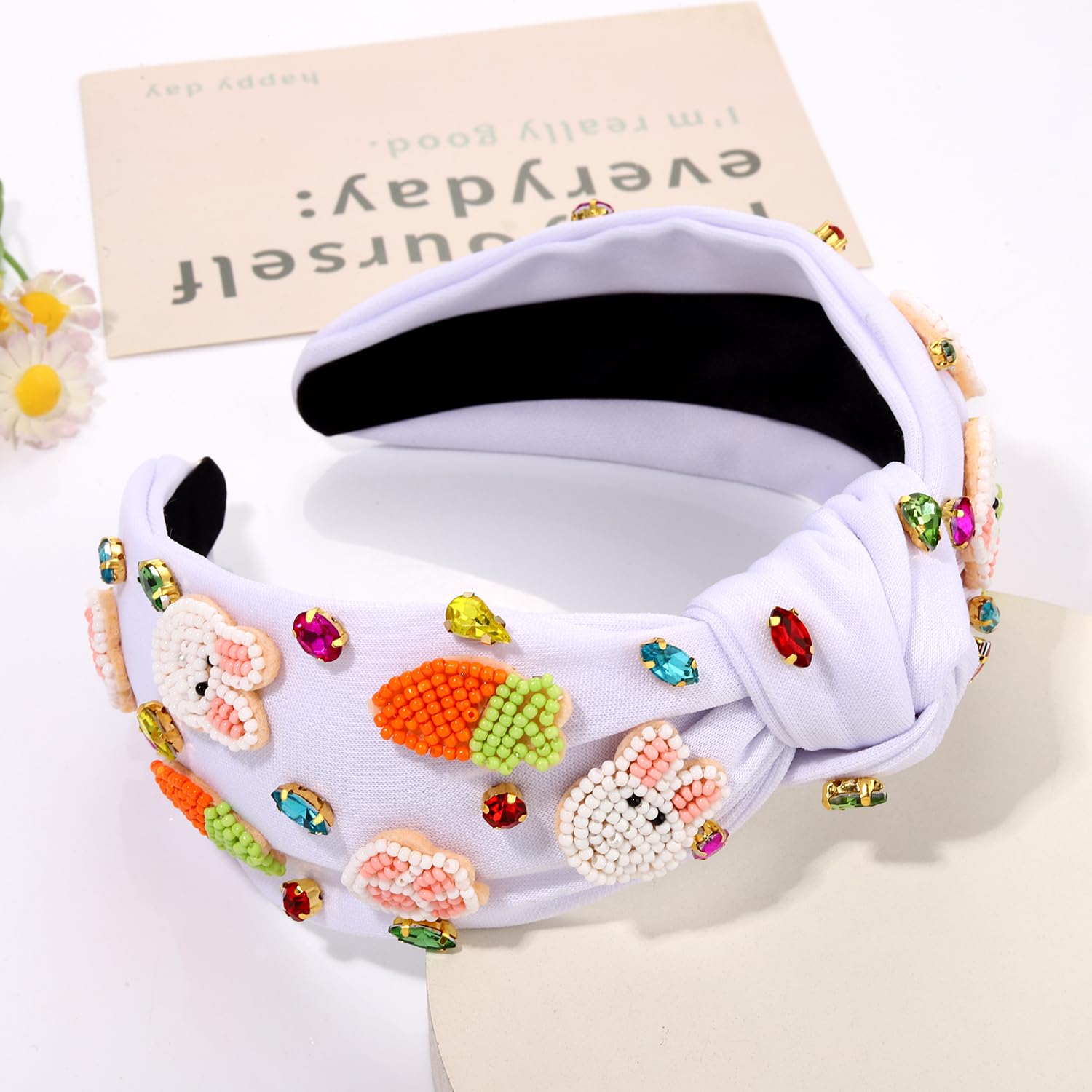 Easter Headbands for Women Colorful Easter Egg Carrot Bunny Headband Embellished Crystal Rhinestone Wide Top Knot Headband Easter Outfits Accessories Spring Holiday Headwear Gifts (Carrot&Bunny A) - Image 4