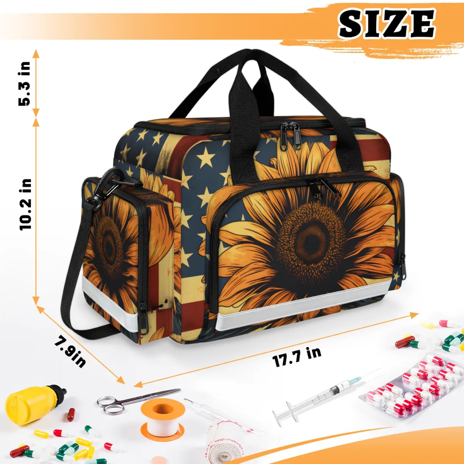 GzLeyigou First Aid Bags Empty, Dreamy Sunflowers Emergency Bag First Aid Kit Multiple Compartment Kit Carrier On Call Trauma Bag For Paramedics Emergency Medical Supplies Kit