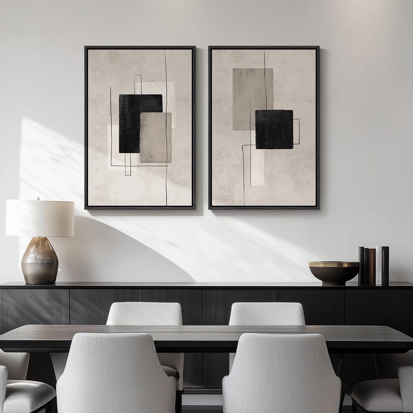 Lot de 2 impressions sur toile abstraite neutre encadrée – Impressions sur toile de peintures à thème minimaliste pour salon, salle à manger, chambre à coucher – 40,6 x 61 cm