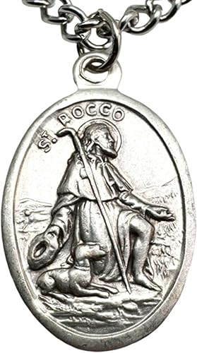 Miniatura 2 de Westmon Works Juego de medalla de San Rocco, patrón de los perros, colgante de metal italiano en una cadena de acero inoxidable con tarjeta sagrada,