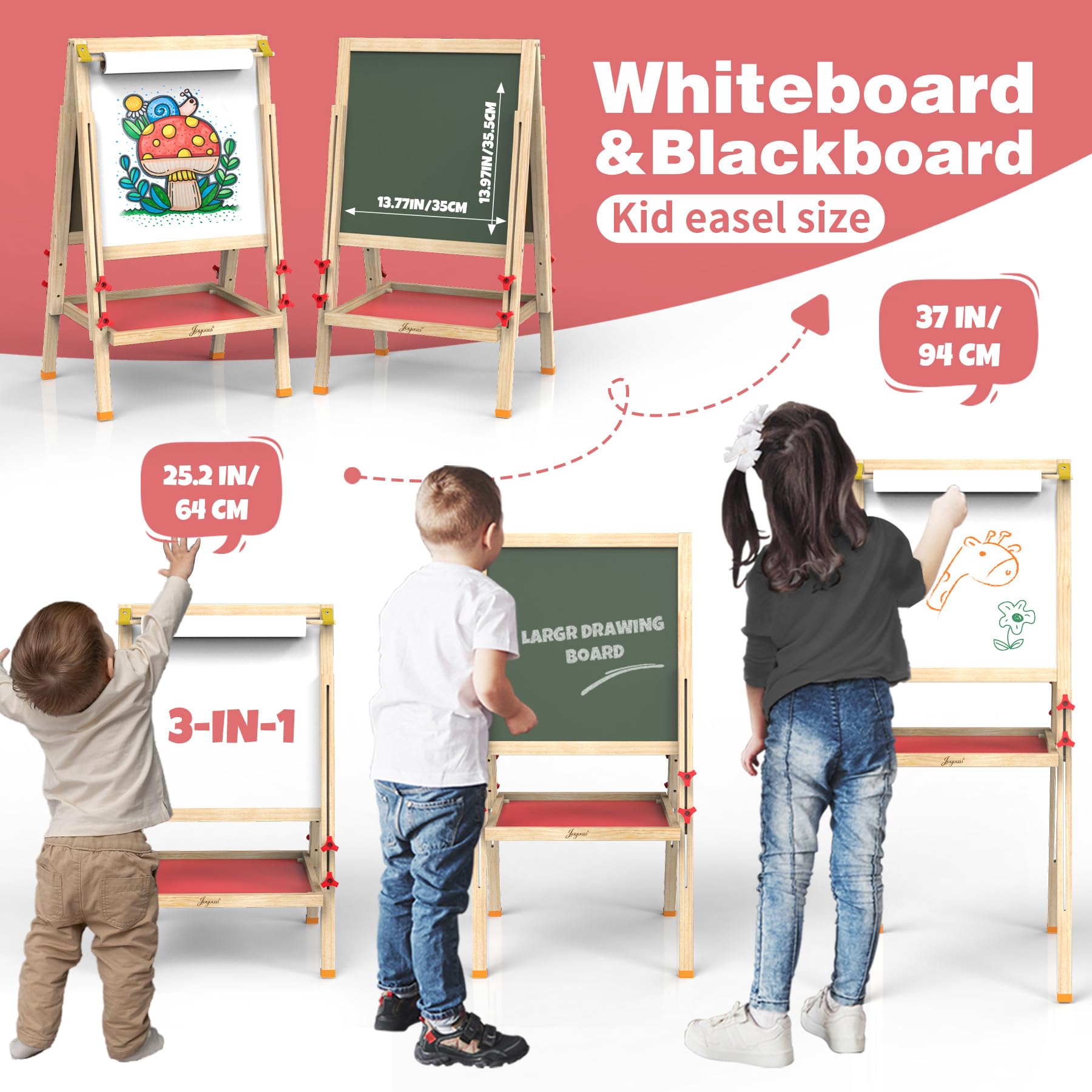 Joyooss. – Caballete De Arte Para Niños, Caballete De Madera Ajustable Para Pintura Pizarron Blanca Magnetica De Doble Cara Y Pizarron Con Rollo De Papel Para Ninos De 4 A 8 Anos 5 A 7 8 A 12 Anos