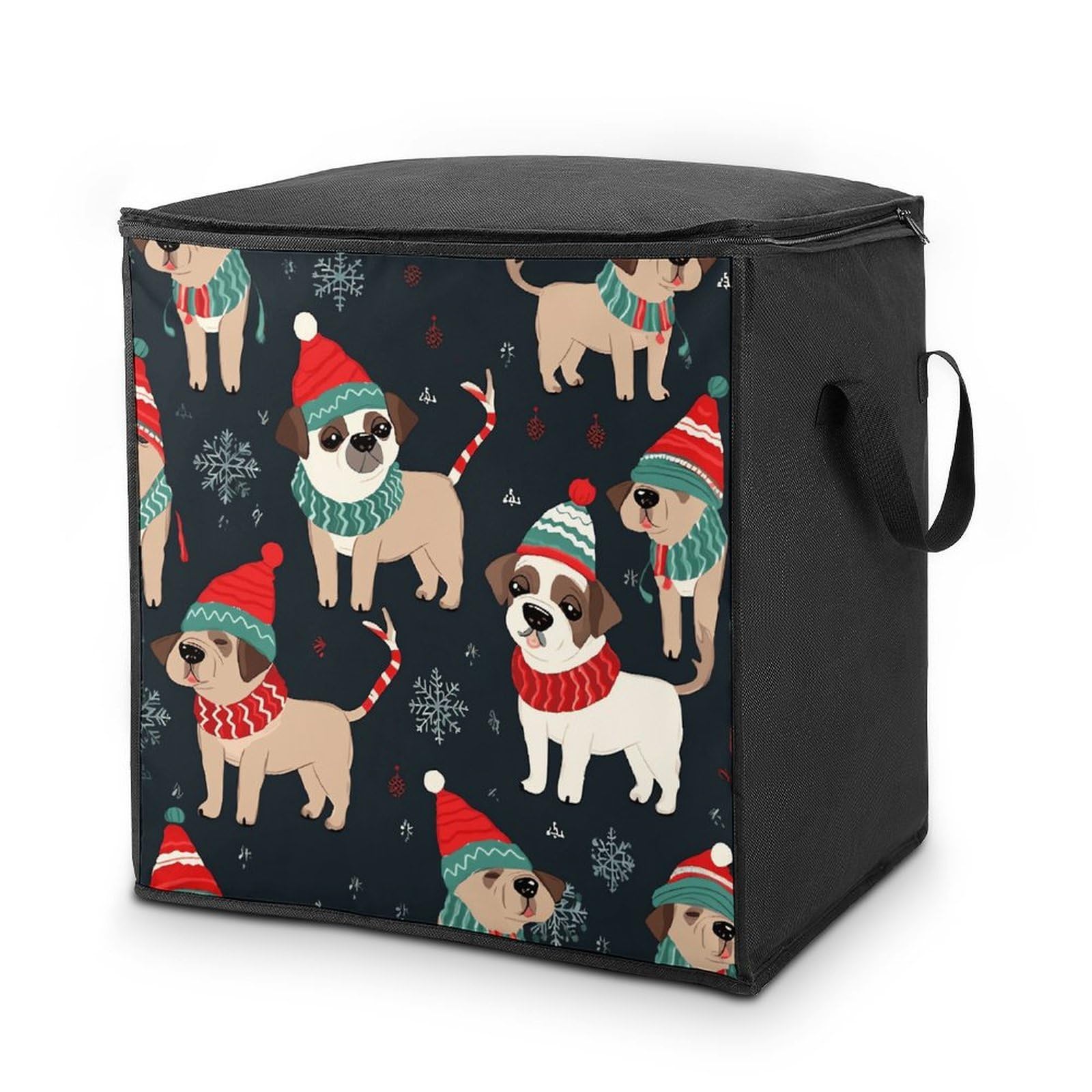 Merry Christmas Dog Storage Bag with Zippers And Handle Extra Large Bedding Comforter Storage Bag Foldable Blanket Storage Bags Fabric Moving Bags for Closet Organizer (70L)