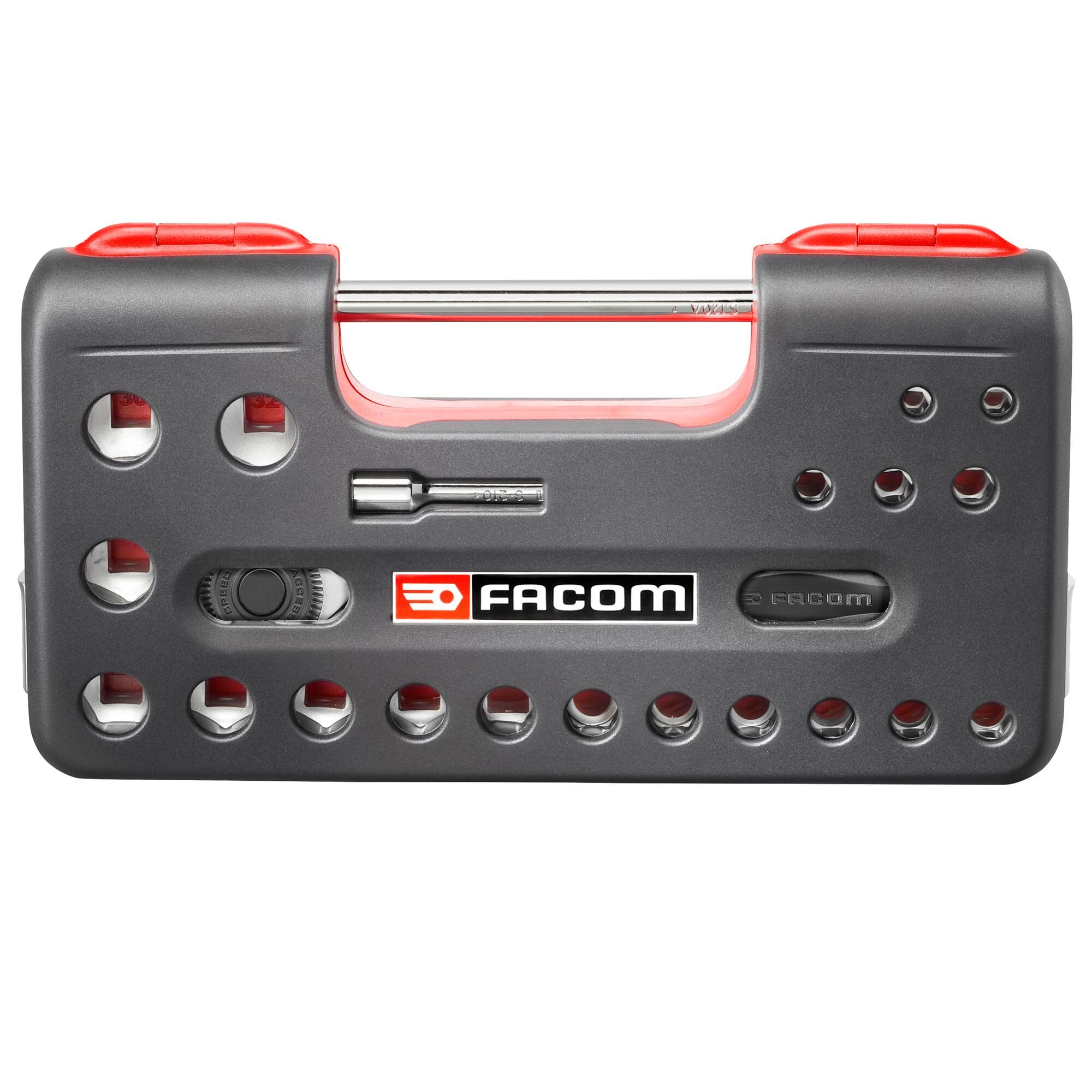 FACOM Jeu Detection Box - Cliquet Manche Rotatif Haute Performance et Douilles 1/2 " 6 Pans Métriques - S.360DBOX4PB