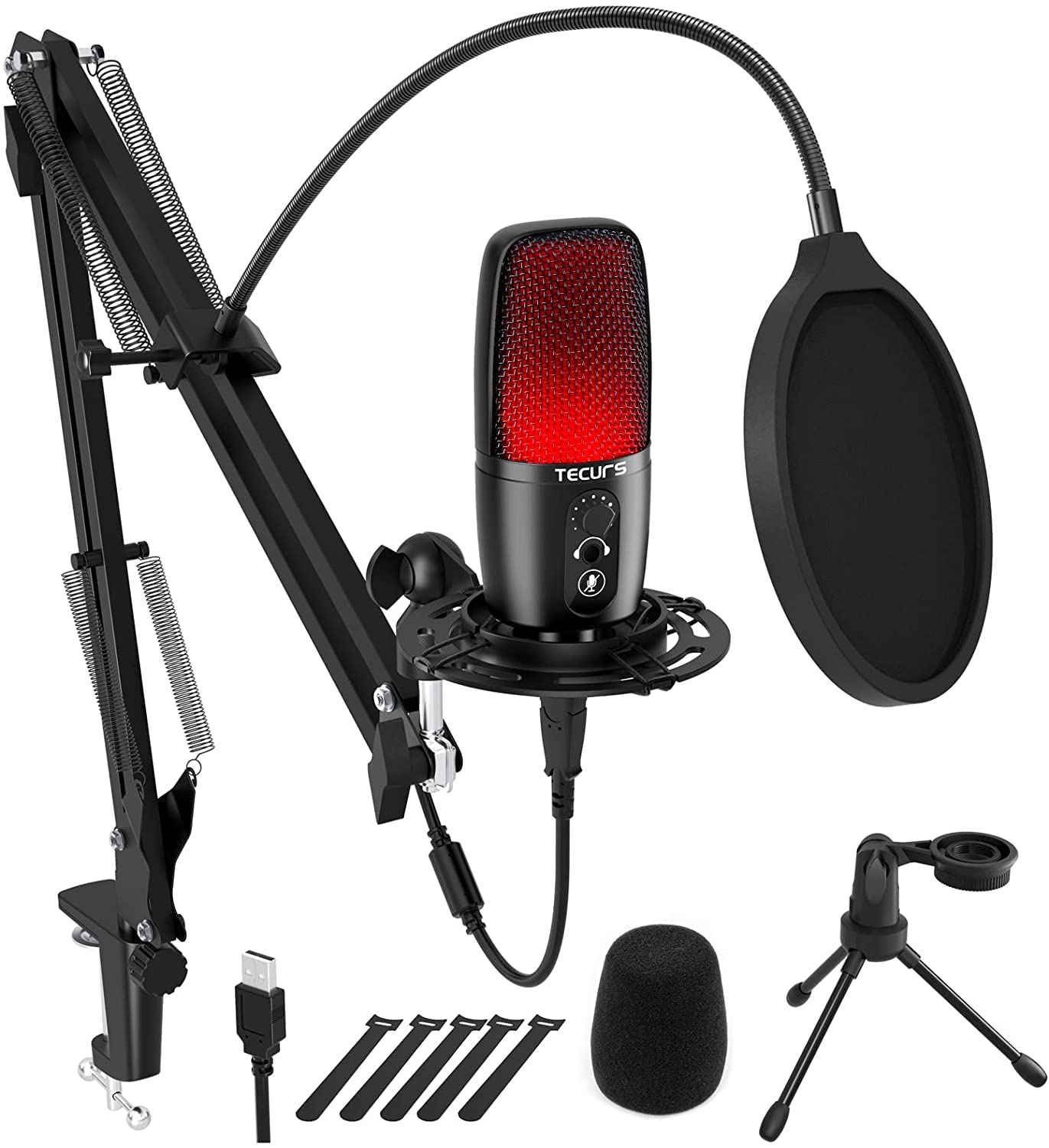 TECURS PC Microphone with Arm USB Condenser Microphone with Shock Mount for Recording, Podcast Studio, YouTube, Streaming ...