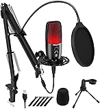 TECURS Micrófono de Condensador USB, Micro PC con Brazo/Trípode, Gaming...