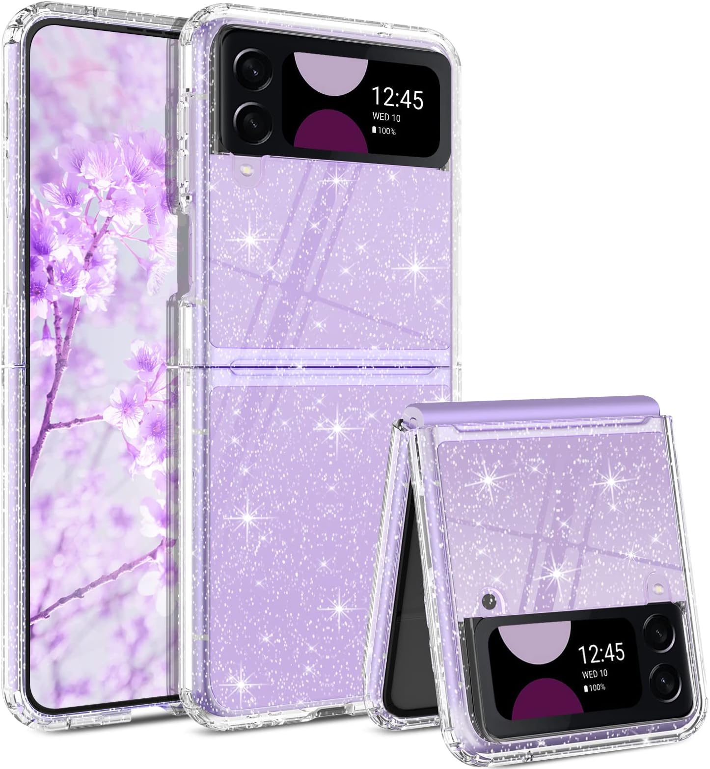 DOMAVER Galaxy Z Flip 4 Case Samsung Z Flip 4 Case Clear Glitter Sparkle Bling Lightweight Anti-Slip Flexible Durable Shockproof Protective Phone Cover