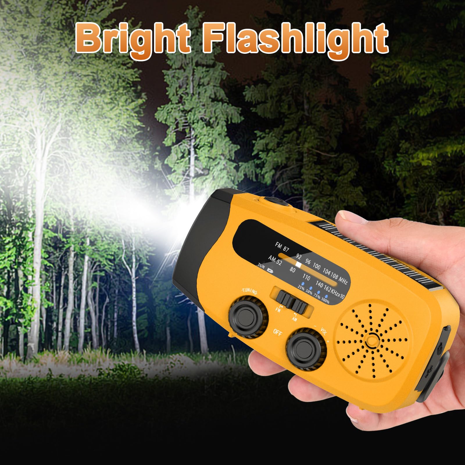 Wind Up Radio, Solar Emergency Radio, Portable Hand Crank Radio, AM/FM Radio with LED Torch, 2000mAh Rechargeable Power Bank, SOS Alarm, USB Phone Charger, Emergency for Camping Hiking (Light Orange)