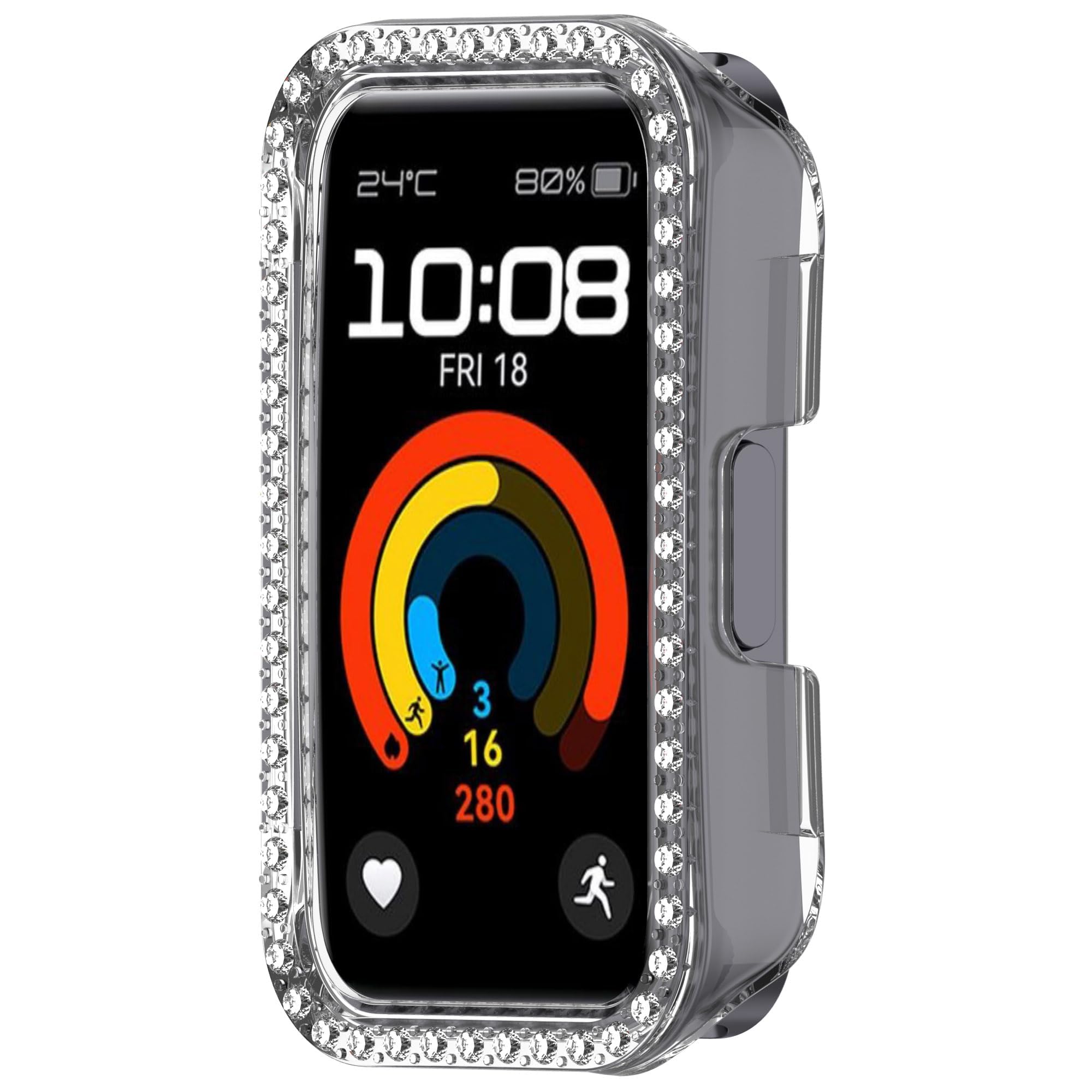 Dl3 Mobilak Bling Case for Huawei Band 8/9/10, Hard PC Frame, Crystal Diamonds, Slim Protective Cover (Clear)