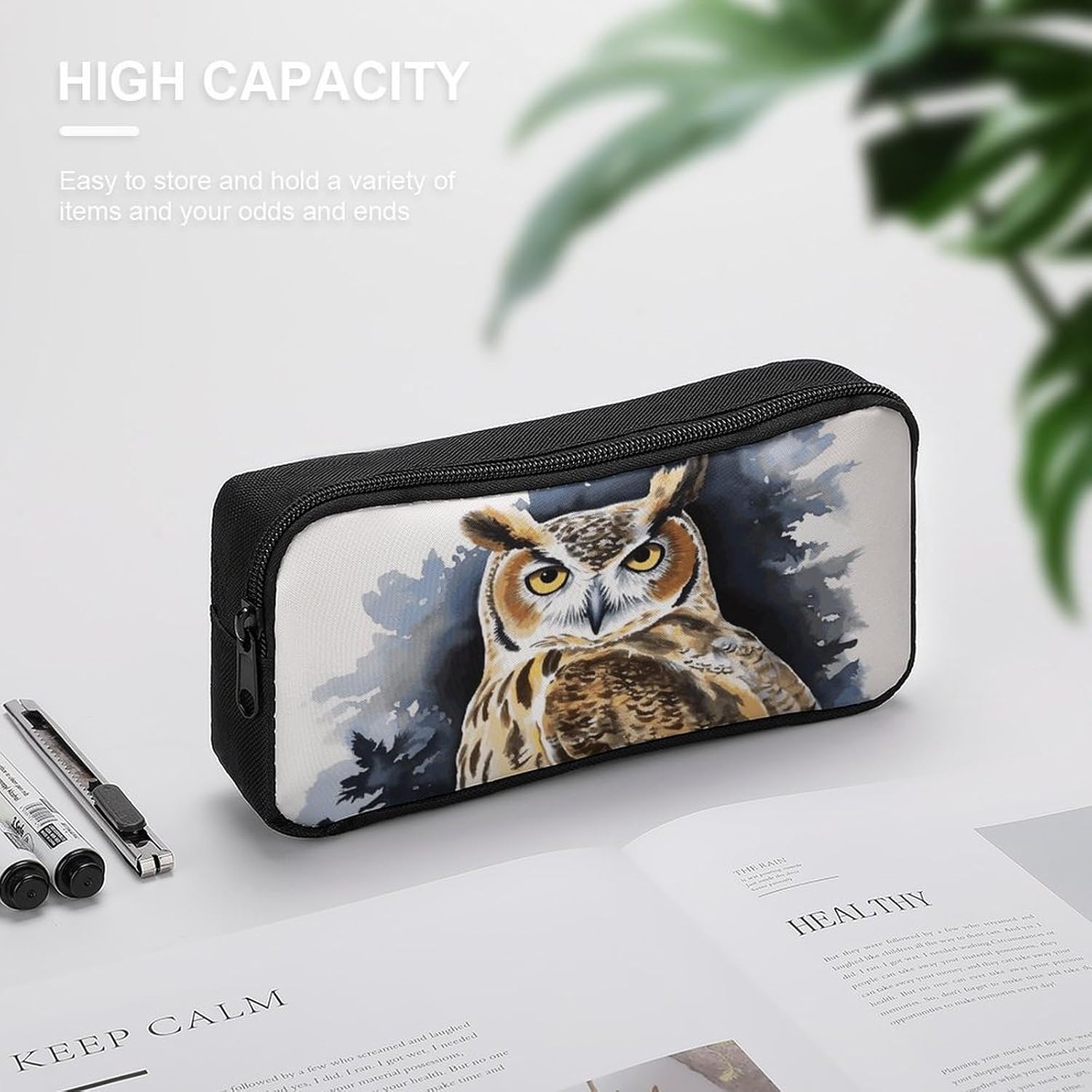 Lightweight Owl Pen Pouch with Metal Zipper image 4