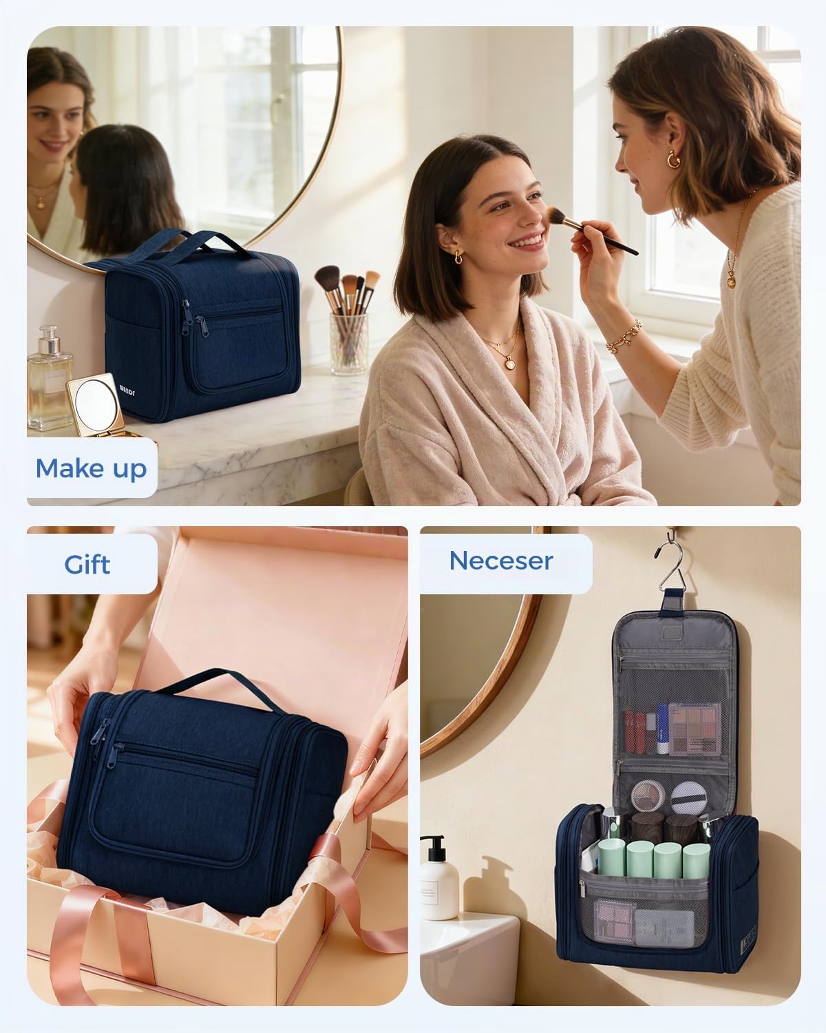 WANDF Neceser para Colgar Impermeable Bolsa de Aseo Colgante Viaje Hombre Bolsa de Cosméticos y Maquillaje para Mujer