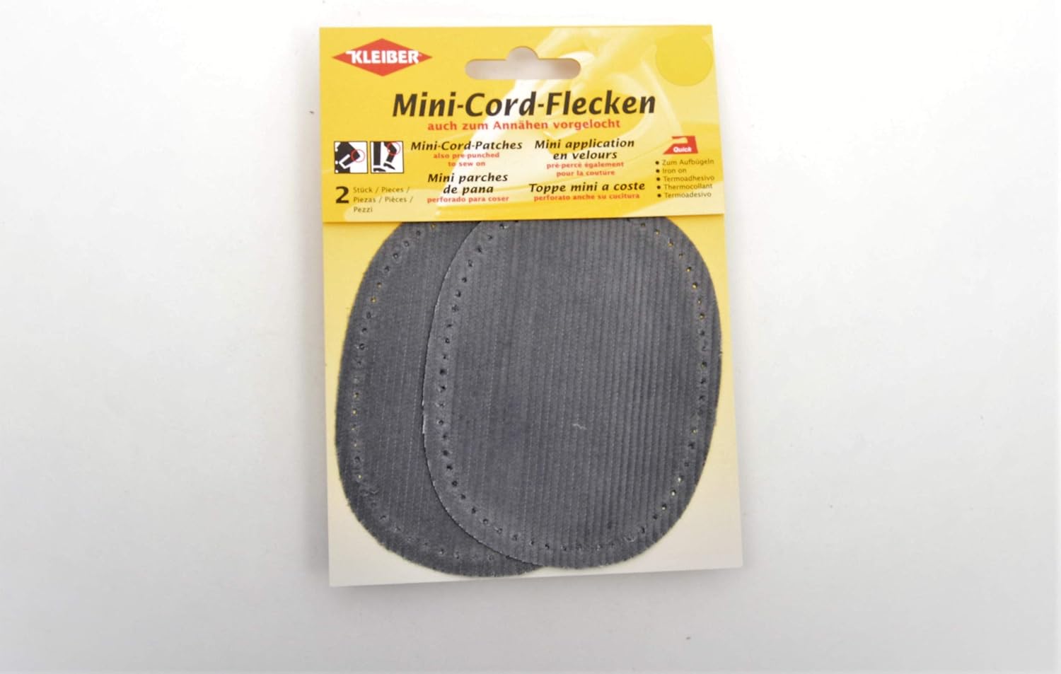 Kleiber Small Iron On or sew On OvalCord Arm/Knee Patches-Grey