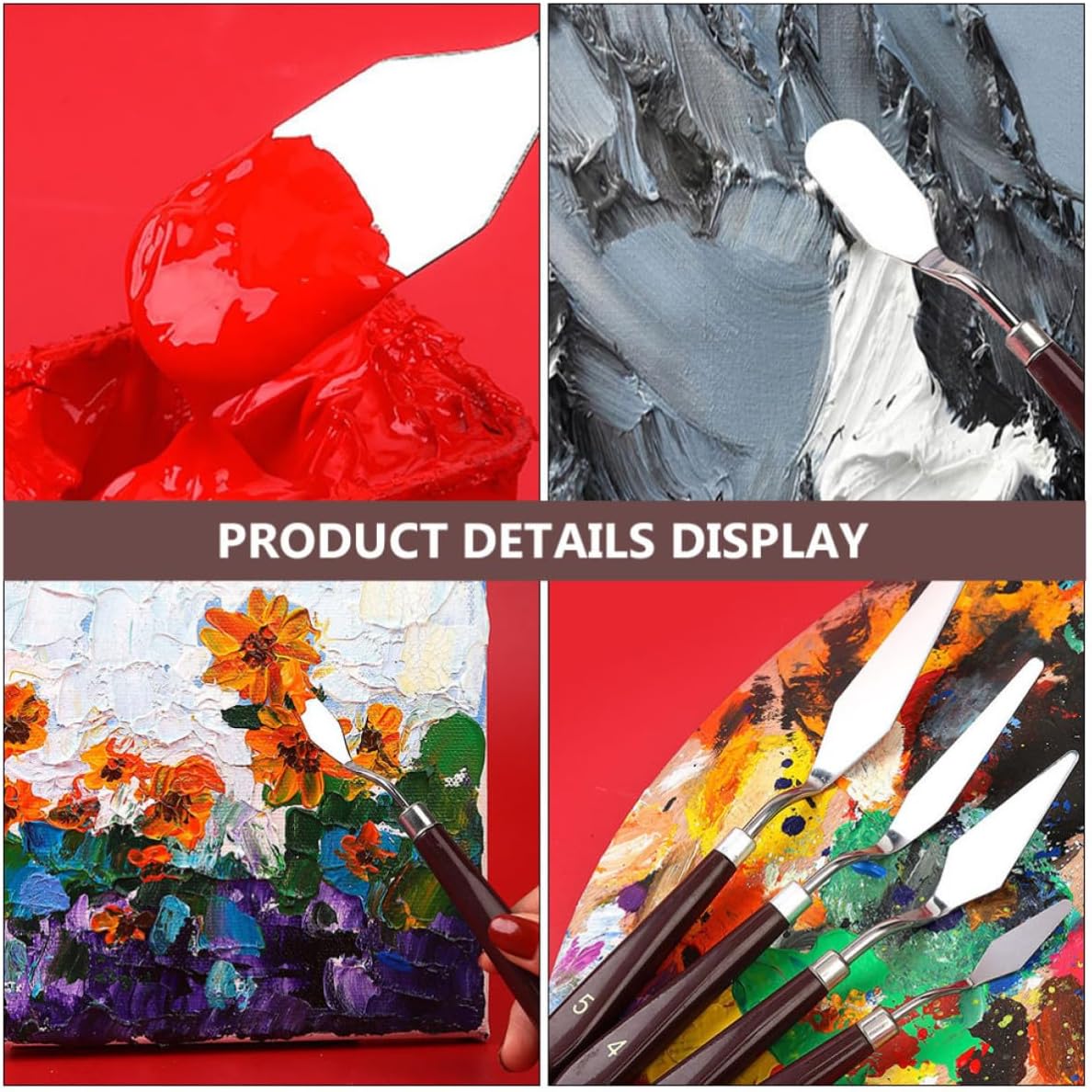 5 Pcs Oil Painting Spatulas with Plastic Handles and Stainless Steel Blades, Flexible Paint Mixing Tools for Oil Painting Beginners and Color Mixing on Canvas