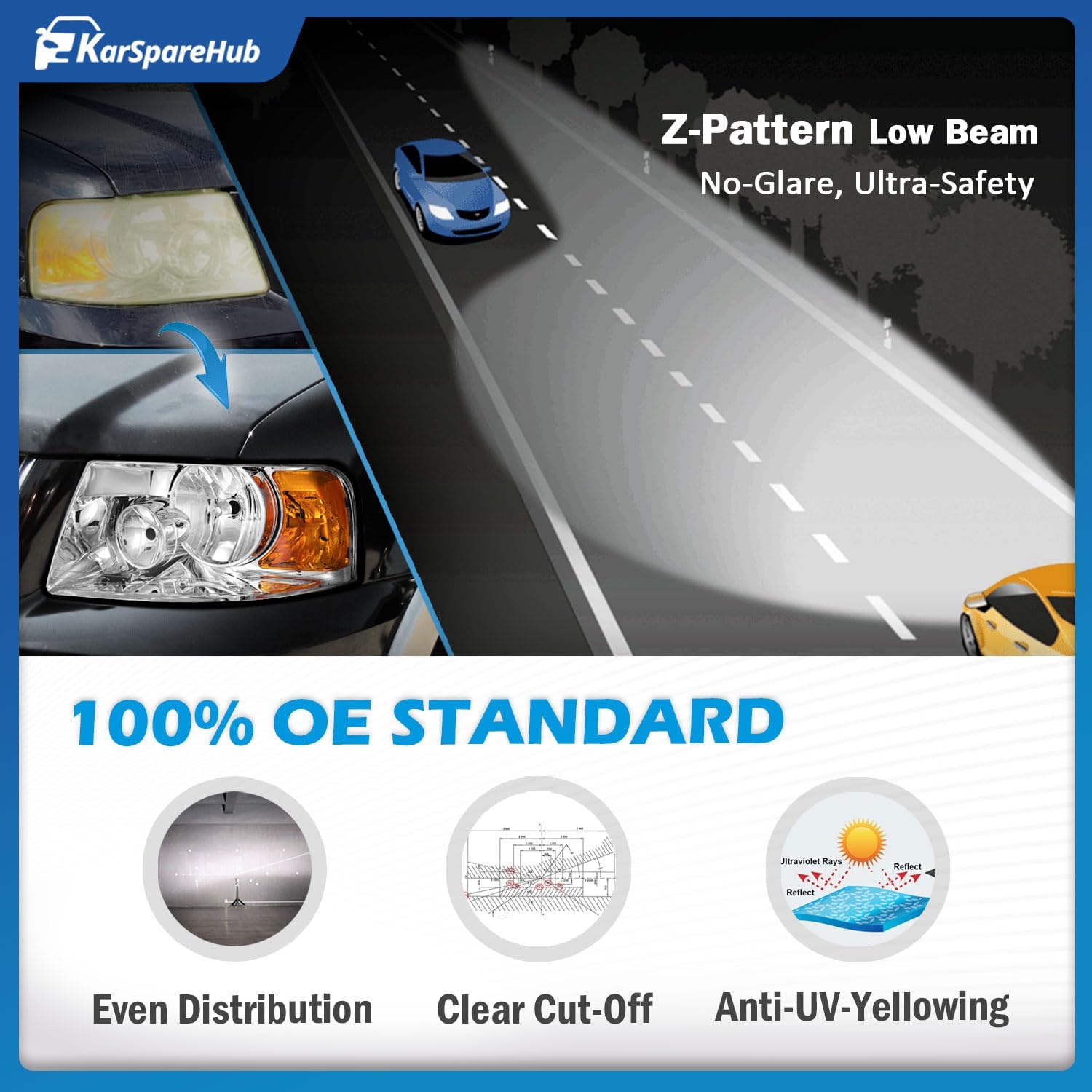 Headlights Assembly for 2003-2006 Ford Expedition Headlamp Replacement Chrome Housing Amber Reflector Driver & Passenger Side