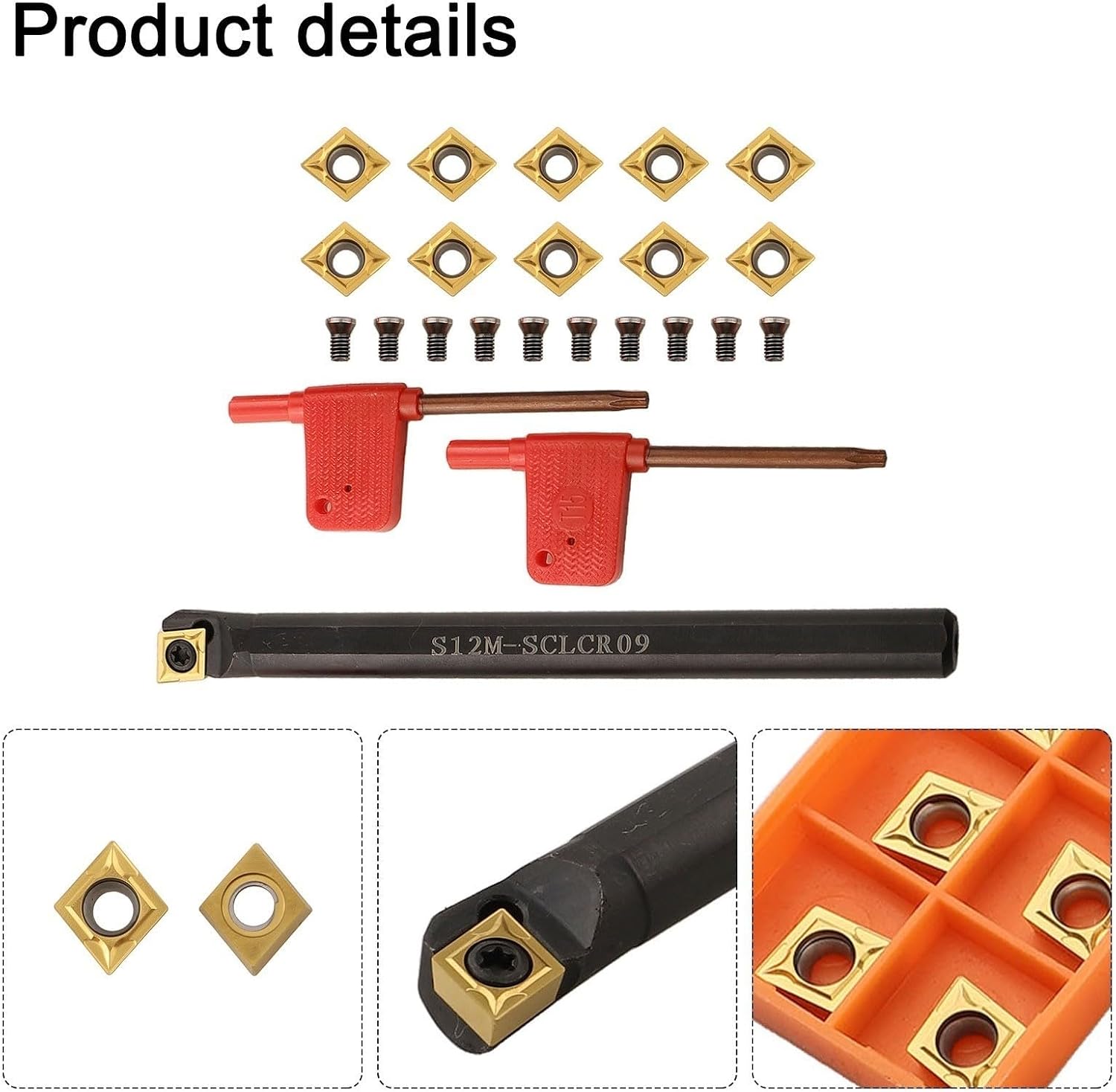 1/2 Inch Indexable Lathe Turning Tool Holder With CCMT09T304 Carbide Inserts, Alloy Steel Screws, And T15 Wrenches For CNC Metalworking