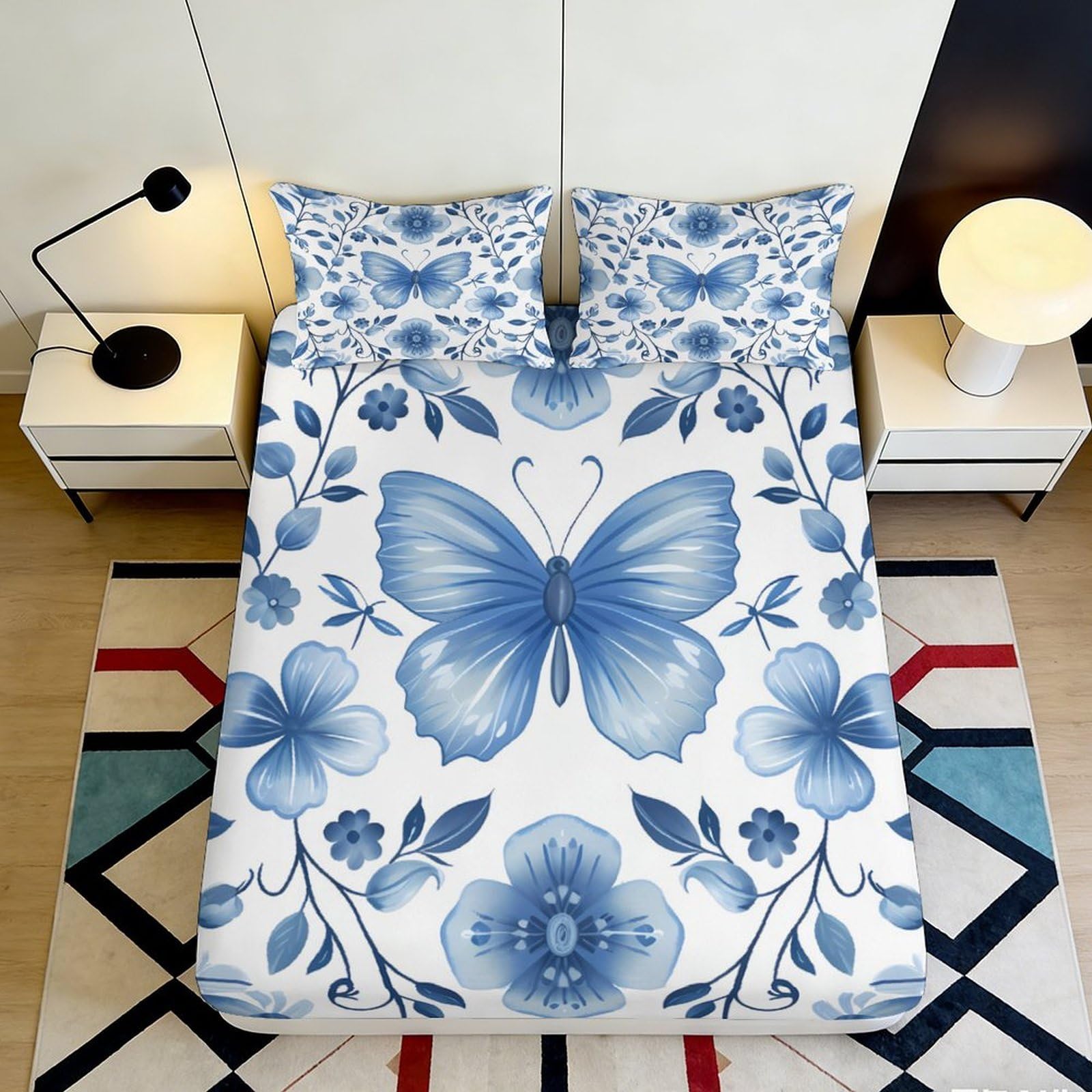 K1r3d9e5 Style-6 3D Printed Blue Butterfly Fitted Sheet Microfiber Soft Floral Bed Cover For Bedroom Decor Mattress Protection 90X200x25cm