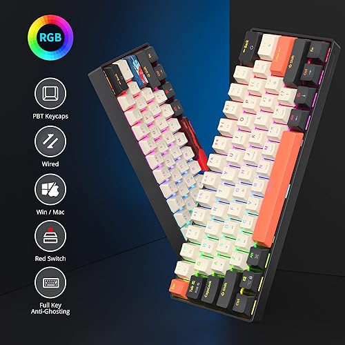 Miniatura 2 de Teclado mecánico 60% en blanco y negro, compacto 60% teclado para juegos, retroiluminación RGB, 61 teclas interruptores rojos, mini teclado, teclado