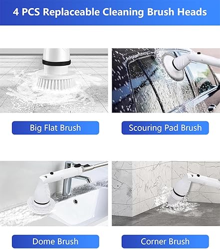 Miniatura 5 de Limpiador eléctrico giratorio con mango largo, limpiador giratorio de baño para limpiar bañera, azulejos, pisos, cepillo de limpieza eléctrico con